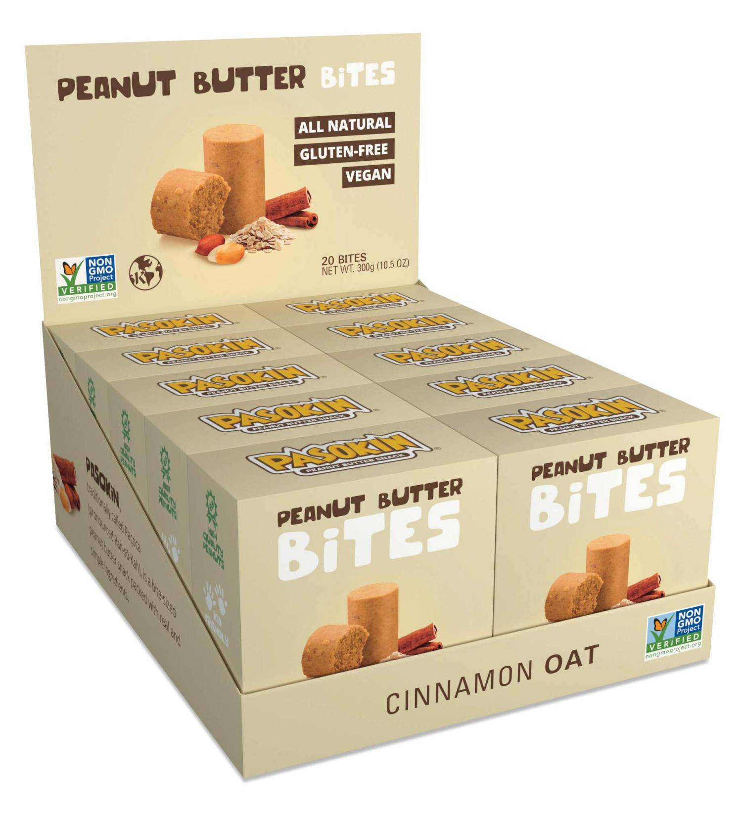 Pasokin Cinnamon Oat Peanut Butter Snack Bites | All Natural & Kosher | Gluten Free & Vegan Protein | Made in USA | 0.5oz [20 Count] - Buy Online on GoSupps.com