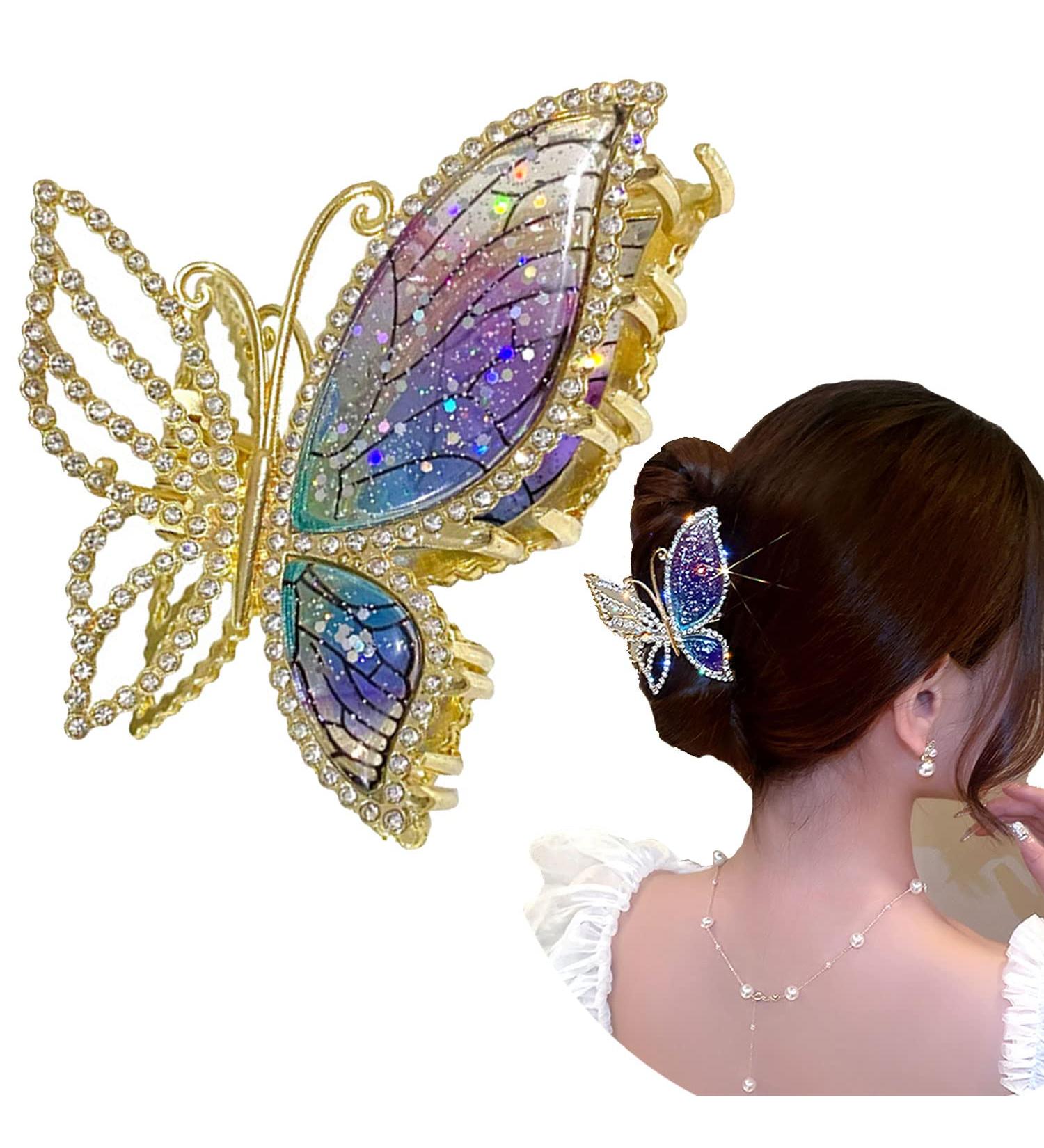 Exquisite Purple Butterfly Rhinestone Hair Claw Clip for Women and Girls - Non-Slip Big Hair Accessory - Buy Online on GoSupps.com