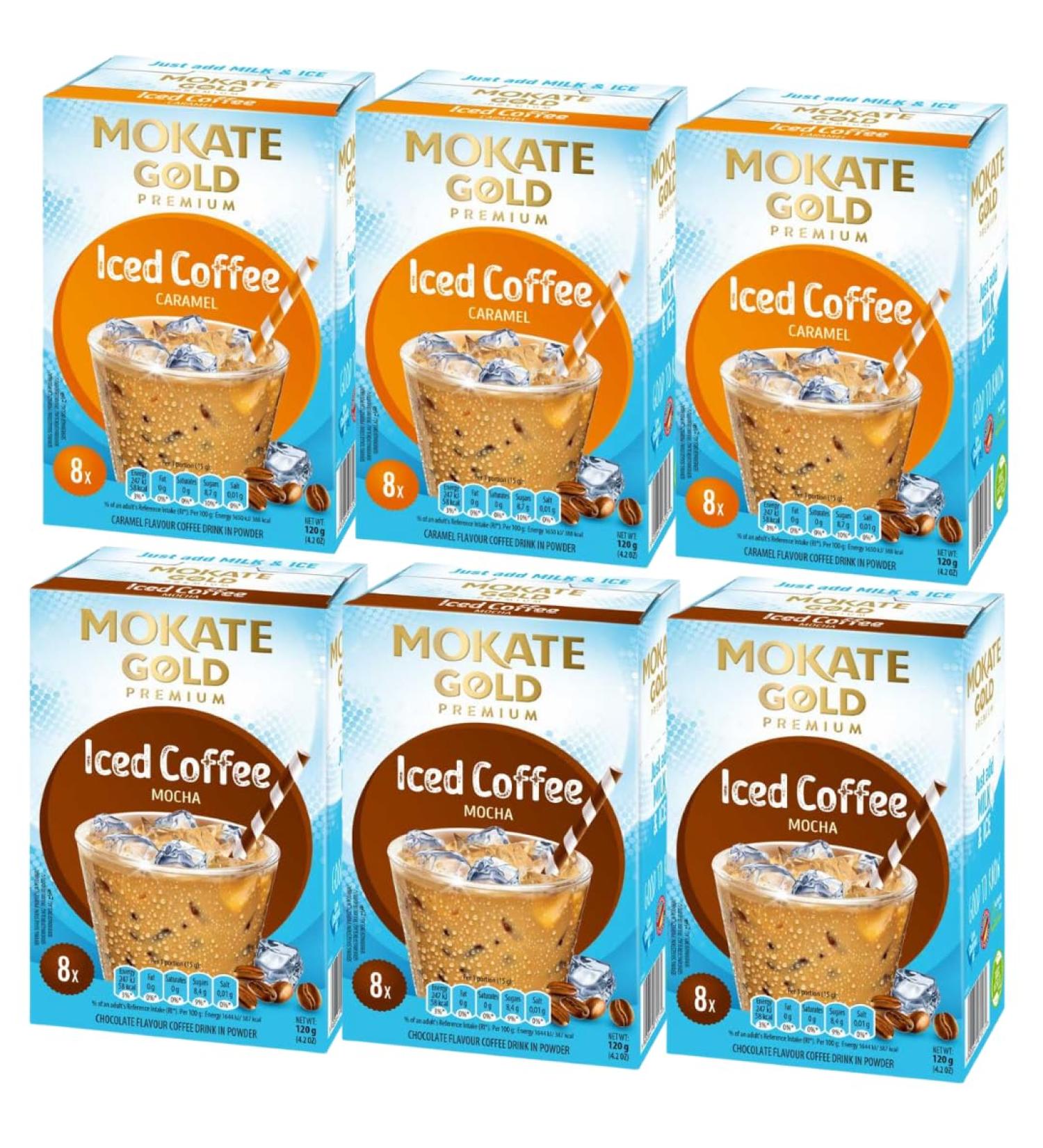 Iced Coffee Bundle with Mokate Gold Premium Caramel Iced Coffee 8 Pack 120g x 3 and Mocha Iced Coffee 8 Pack x 3 (6 Pack) - Buy Online on GoSupps.com