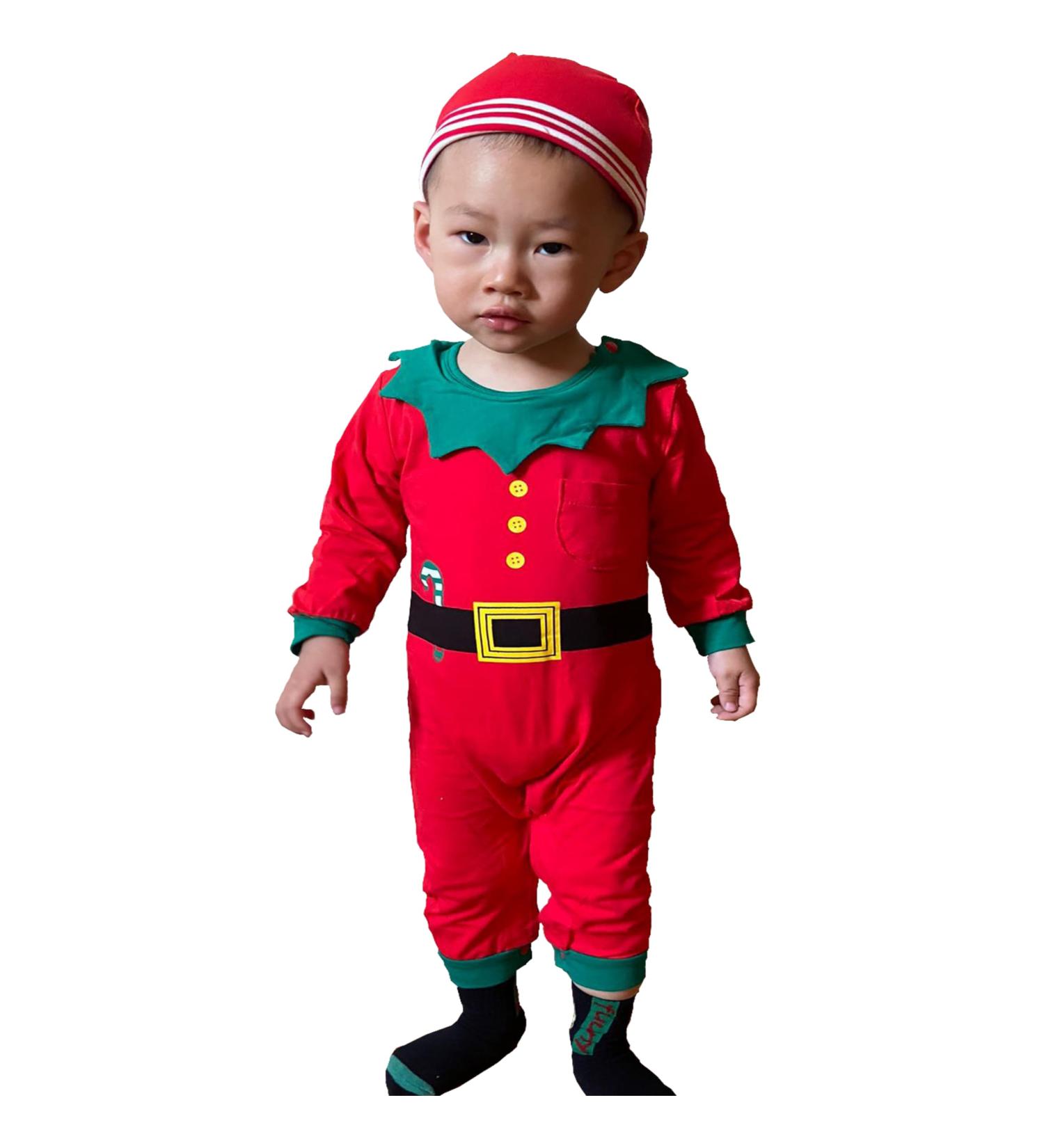 LIKPOJA Baby First Christmas Elf Outfit | Santa Costume with Elf Hat for Boys & Girls 0-3 Months | Green Romper - Buy Online on GoSupps.com