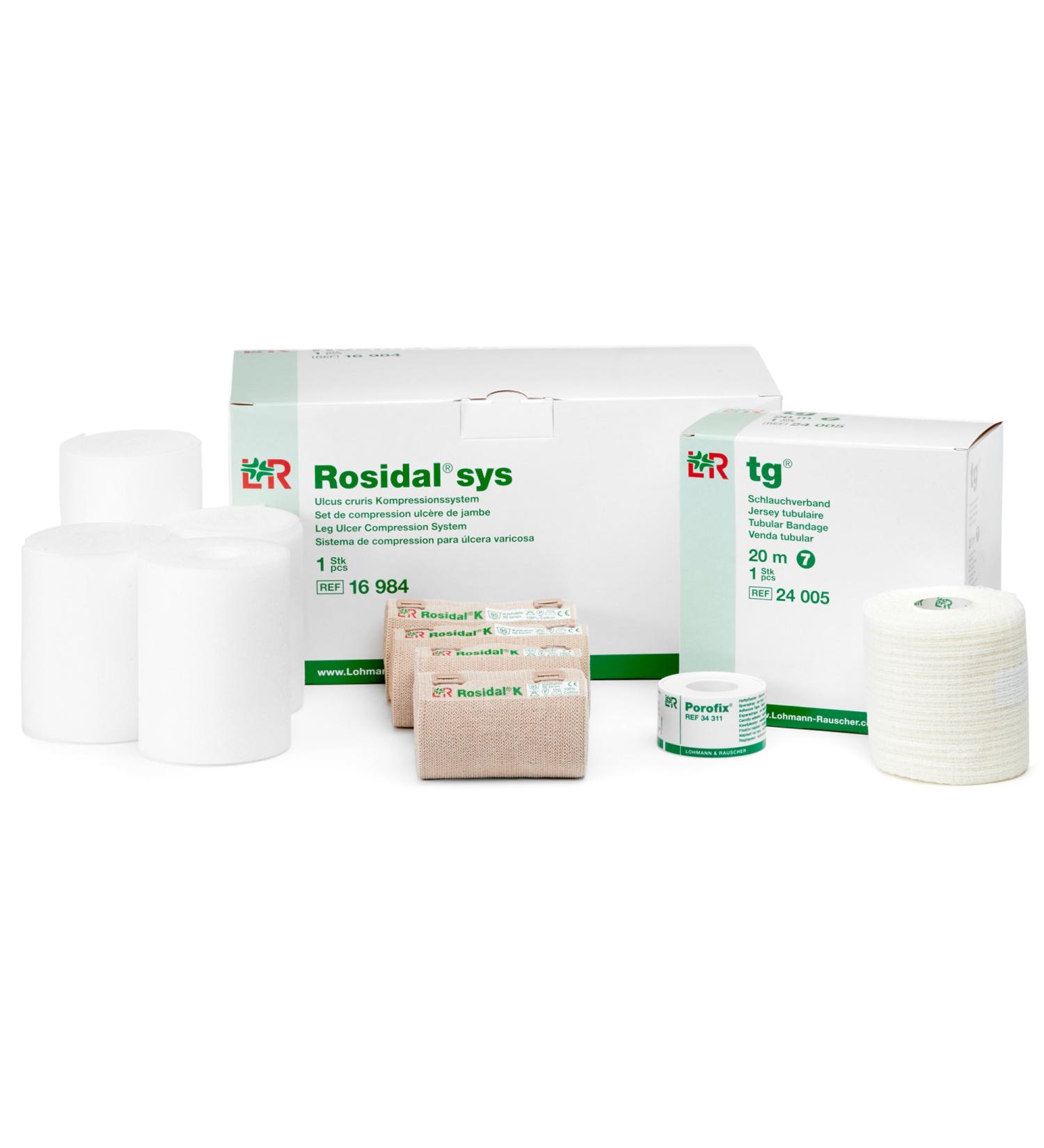 Lohmann & Rauscher Rosidal Sys Short Stretch Compression System, Full Bandaging Kit for Venous Ulcer Wrapping, Washable Compression Bandages Set
