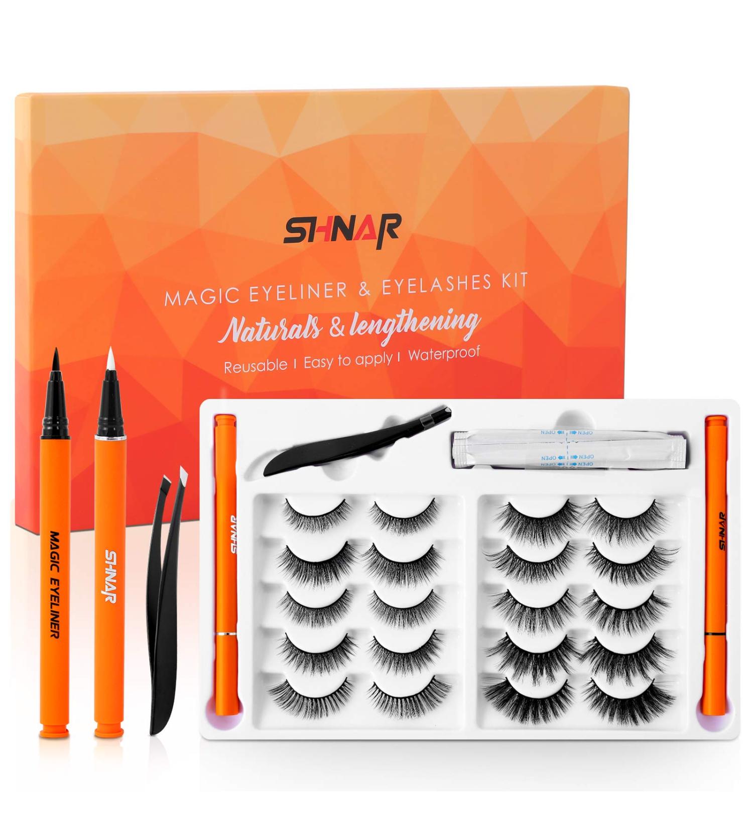 10 Pairs Natural Look Fake Eyelashes with Upgraded Magic Eyeliner Kit - No Magnets, No Glue, Reusable False Lashes in Black - Buy Online on GoSupps.com