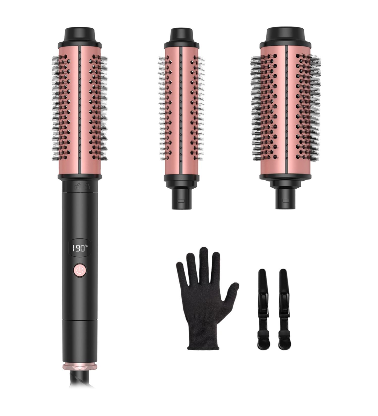 3 in 1 Thermal Curling Iron Brush Set - Instant Heat Interchangeable Ceramic Wands Digital Display for Perfect Curls - Buy Online on GoSupps.com