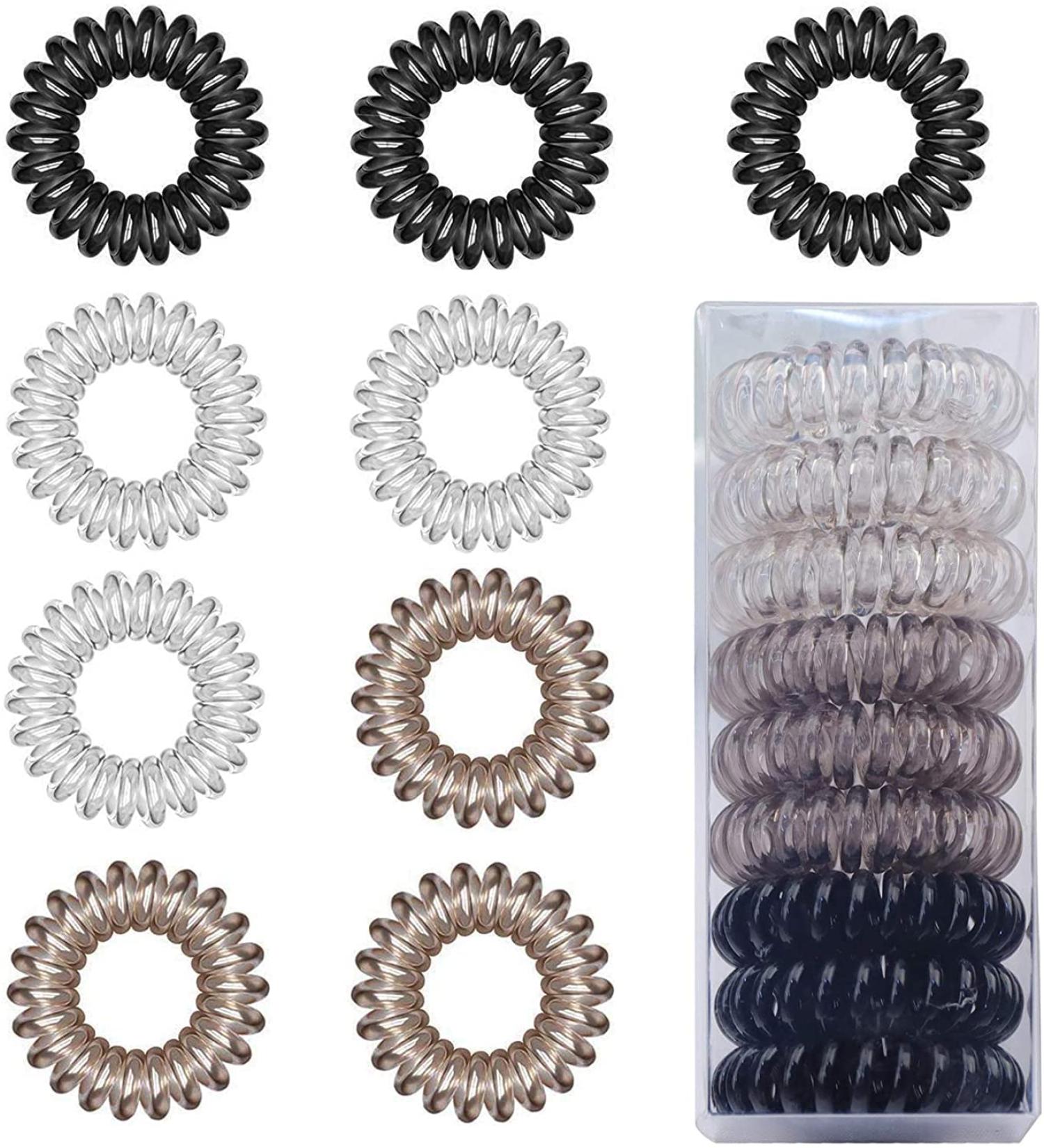 9 Pack Spiral Hair Ties - Strong Hold Telephone Cord Style Hair-Friendly Accessories for Women & Girls - Multicolored Elastic Hair Gums - Buy Online on GoSupps.com
