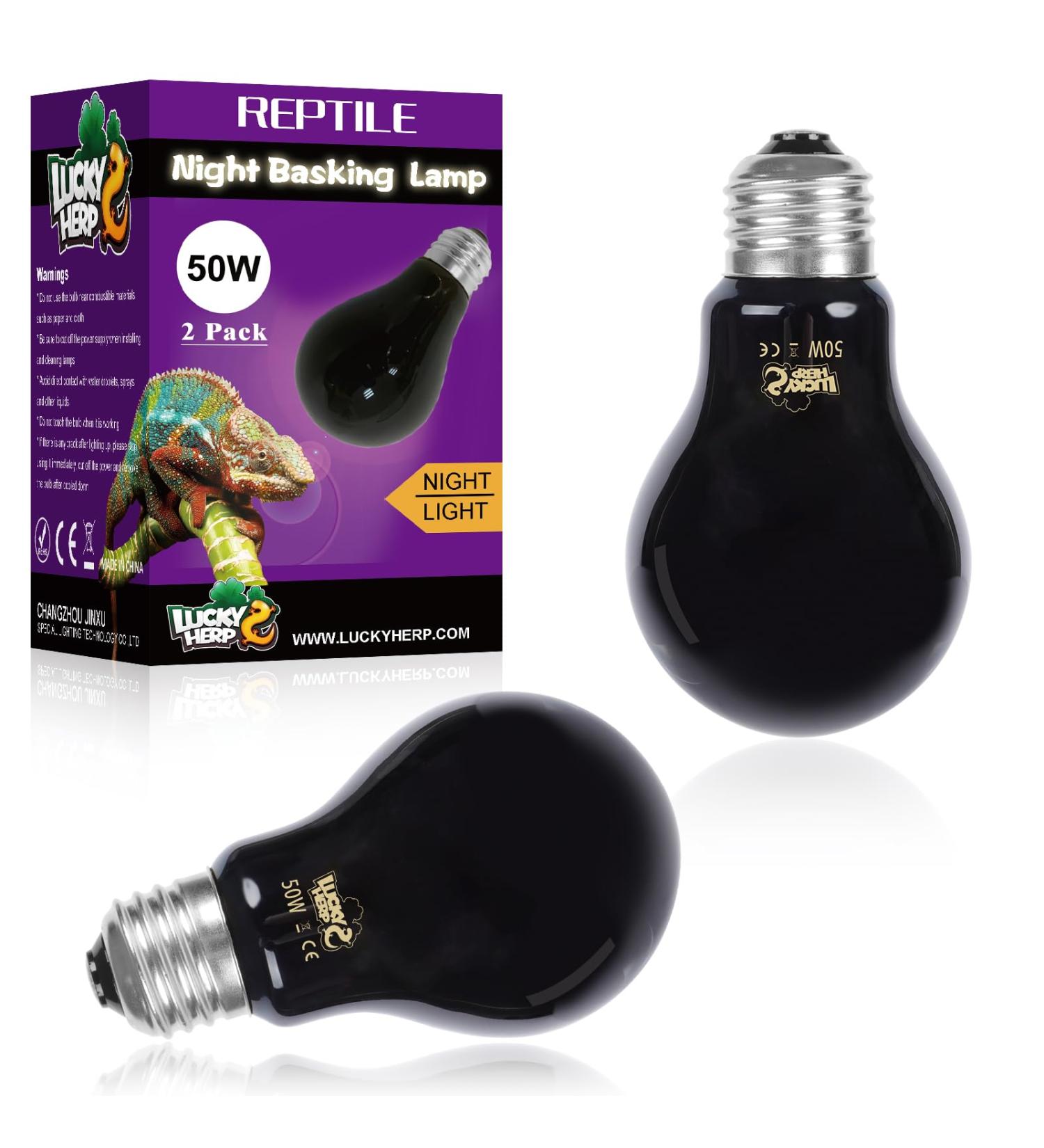 LUCKY HERP Reptile Night Heat Bulb 50W Night Heat Lamp Bulbs for Reptiles 2 Pack Reptiles & Amphibians Basking Spot Light Bulb for Bearded Dragon Lizard Snake Turtle Chameleon - Buy Online on GoSupps.com