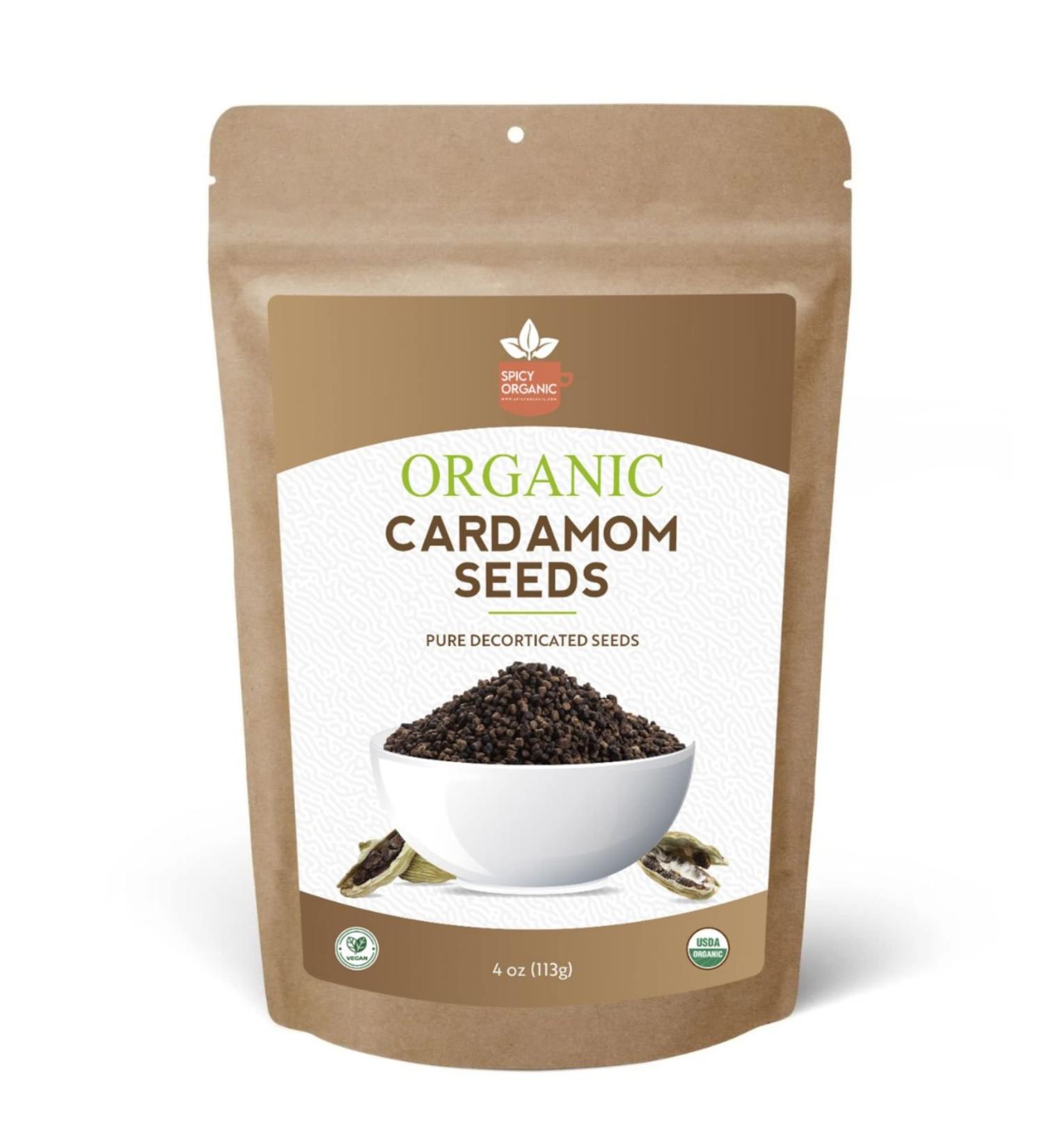 SPICY ORGANIC Premium Decorticated Cardamom Seeds 4 Oz - 100% USDA Organic for Baked Goods, Beverages, Curries & Meat Dishes - Buy Online on GoSupps.com