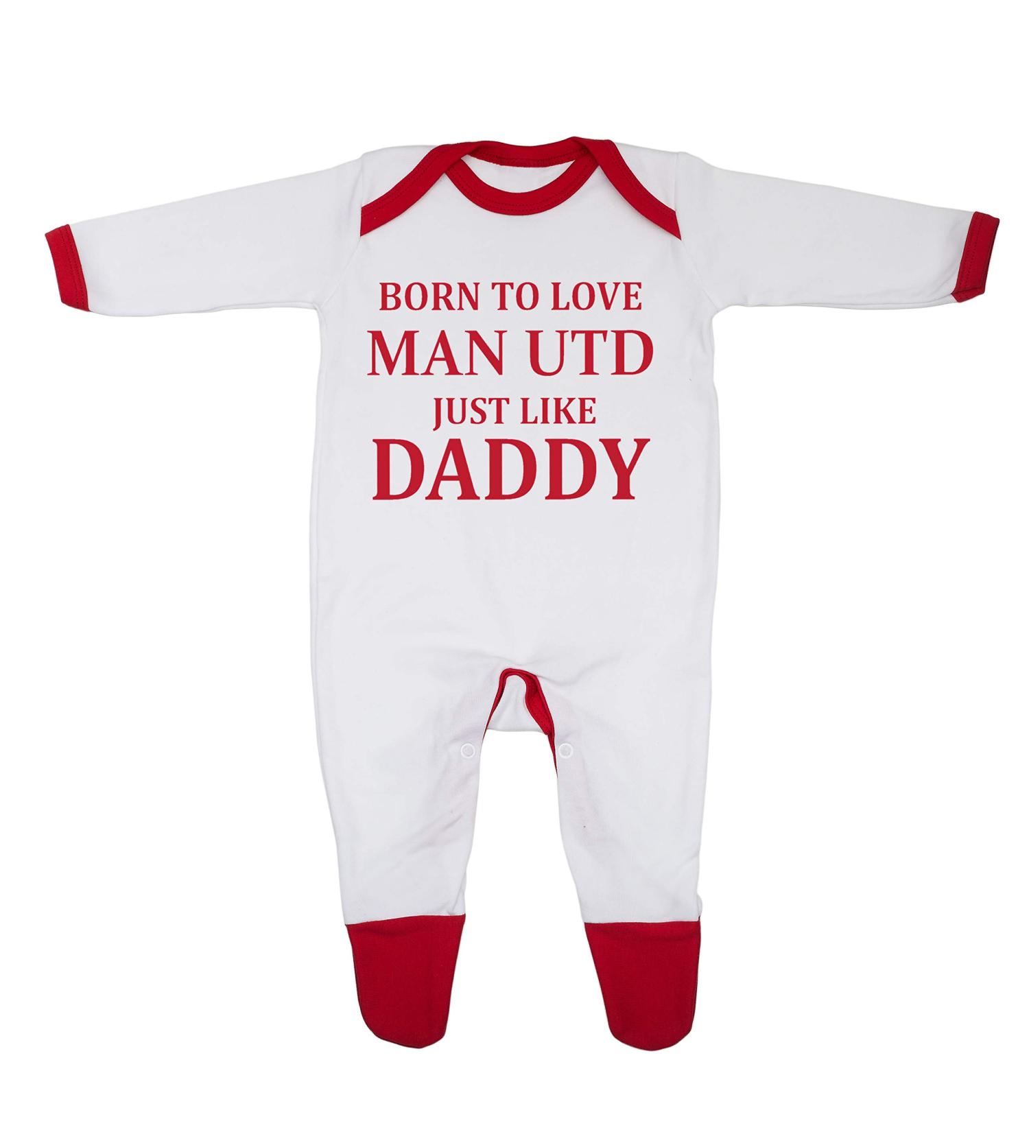 Man Utd Baby Sleepsuit - Born To Love, Designed in UK, 100% Cotton, 9-12 Months, White/Red Trim - Buy Online on GoSupps.com