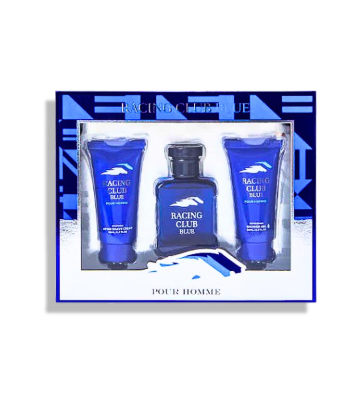 Men's Racing Club Blue Care Eau de Toilette Box 3-Pack Includes 1 x After Shave Cream 1 x Eau de Toilette Spray 1 x Shower Gel 5.1 FL. OZ. Aromatic Fougere fragrance for men. - Buy Online on GoSupps.com