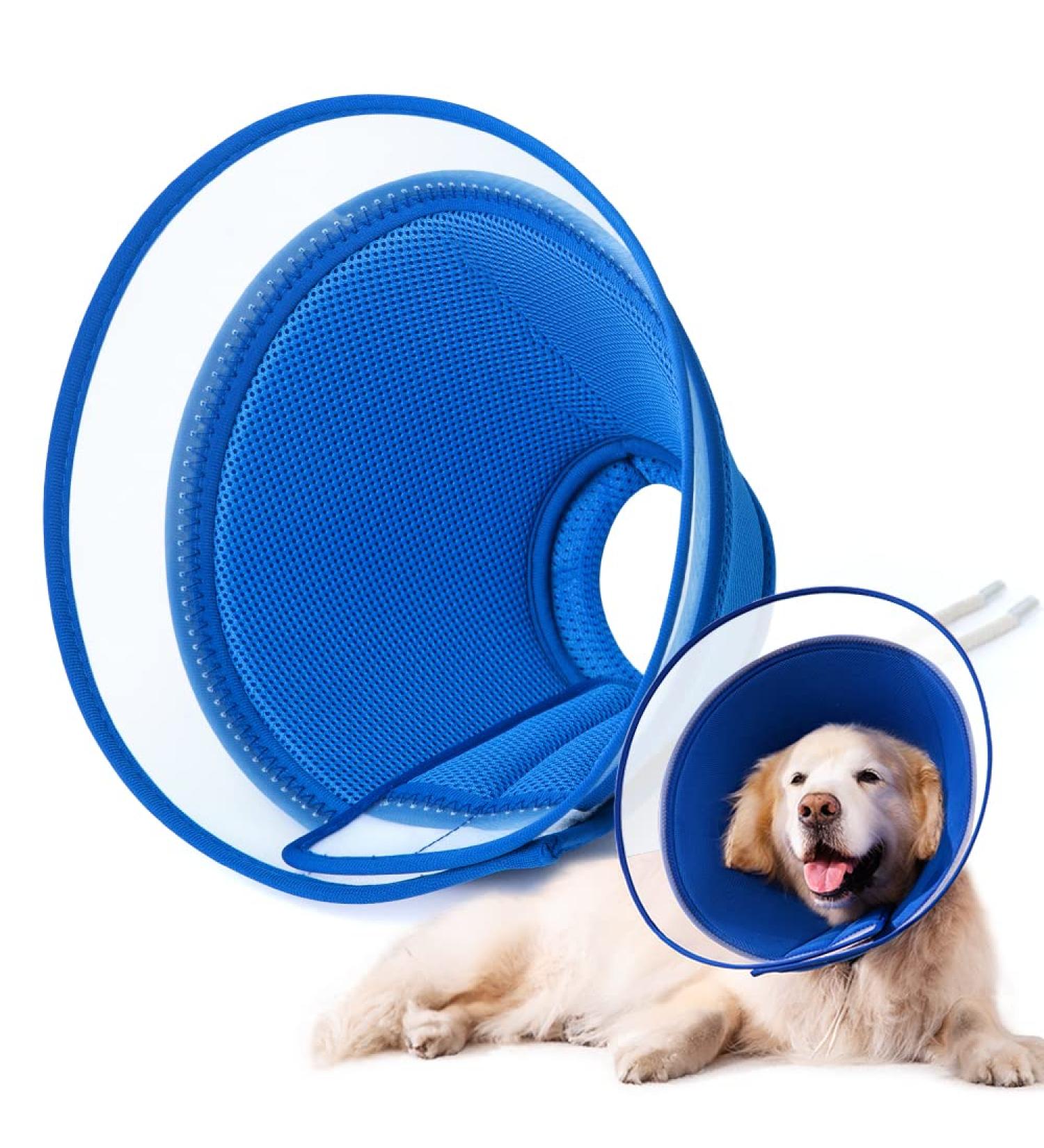 YUNXANIW XL BLUE Dog & Cat Recovery Cone Collar | Soft Elizabethan Collar for Surgery | Adjustable Breathable Mesh Recovery Collar for After Surgery - Buy Online on GoSupps.com