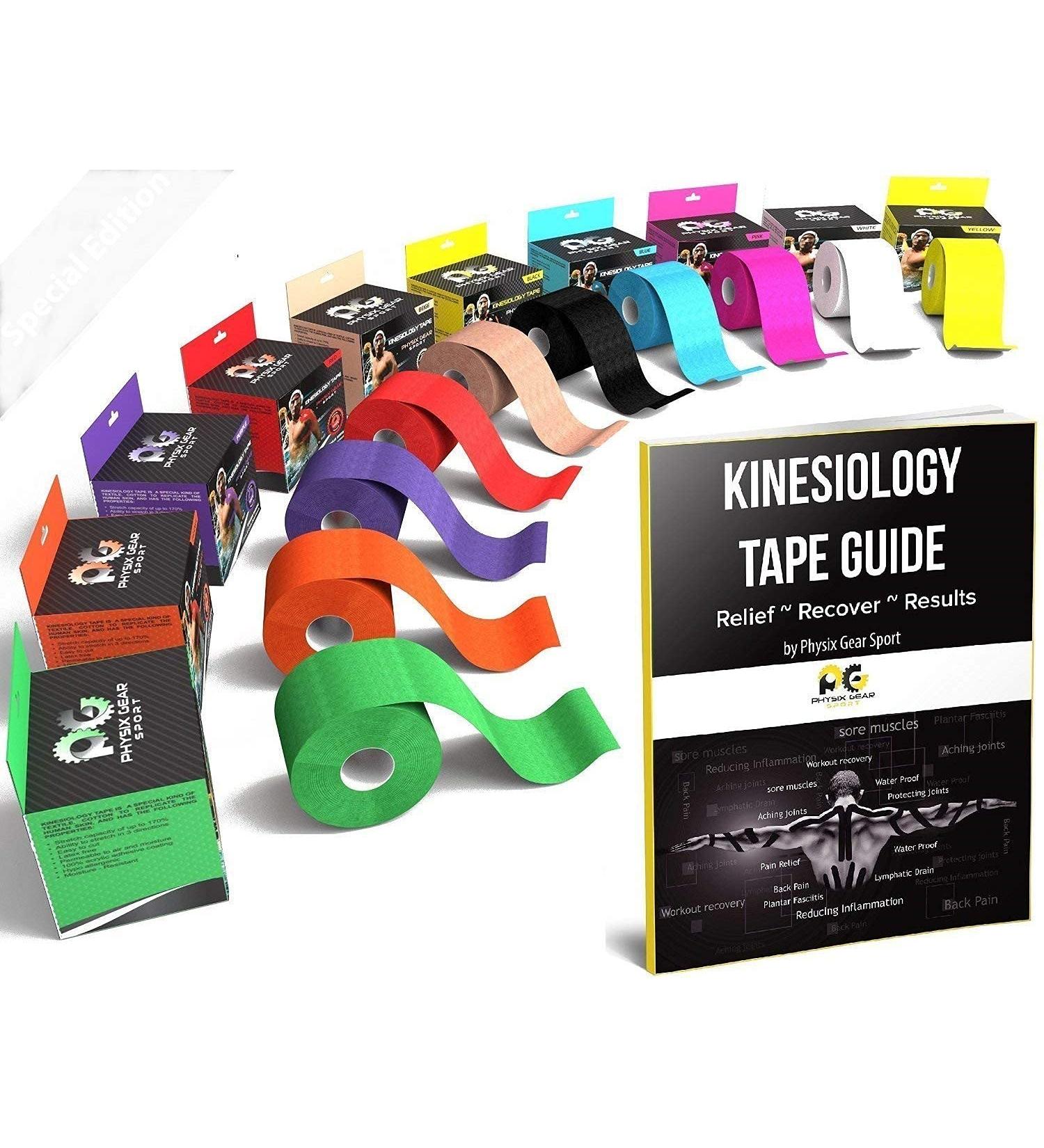 Physix Gear Kinesiology Tape Pro - Waterproof Physio Sports Tape for Pain & Injuries  Pregnancy  Muscle  Knee  Joint Support  Swelling  Strain Relief  Enhanced Blood Circulation (with E-Guide) Black (1 Pack + eGuide) - Buy Online on GoSupps.com