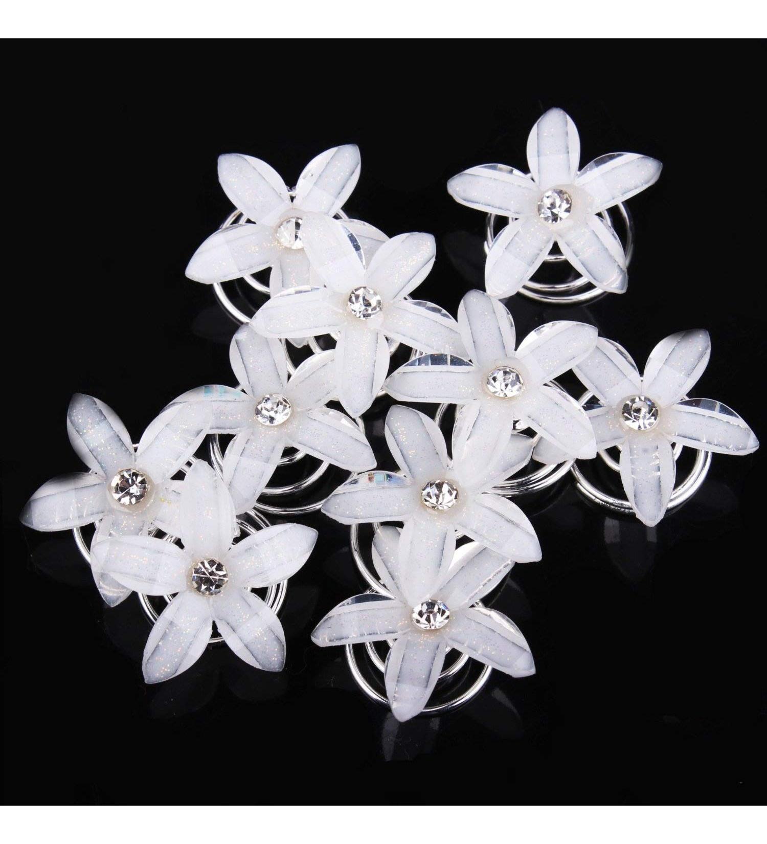 Musuntas 8 Pcs White Flower Bridal Hairpins - Elegant Pearl & Rhinestone Wedding Accessories - Buy Online on GoSupps.com