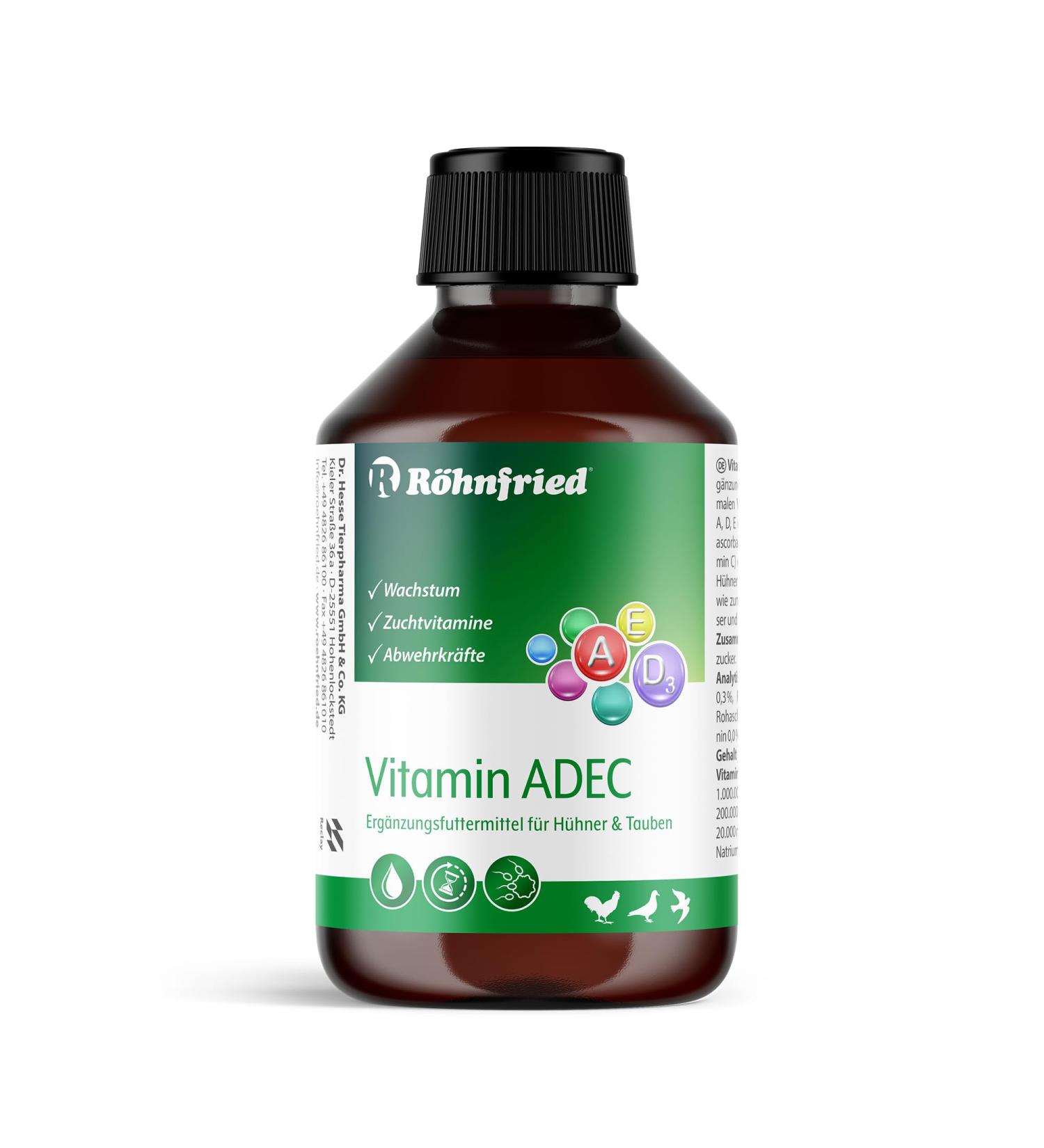 R hnfried Vitamine ADEC 250 ML | Concentr de vitamines | Compl ment Alimentaire pour l'apport en vitamines des Poulets des Pigeons et de la volaille - Buy Online on GoSupps.com