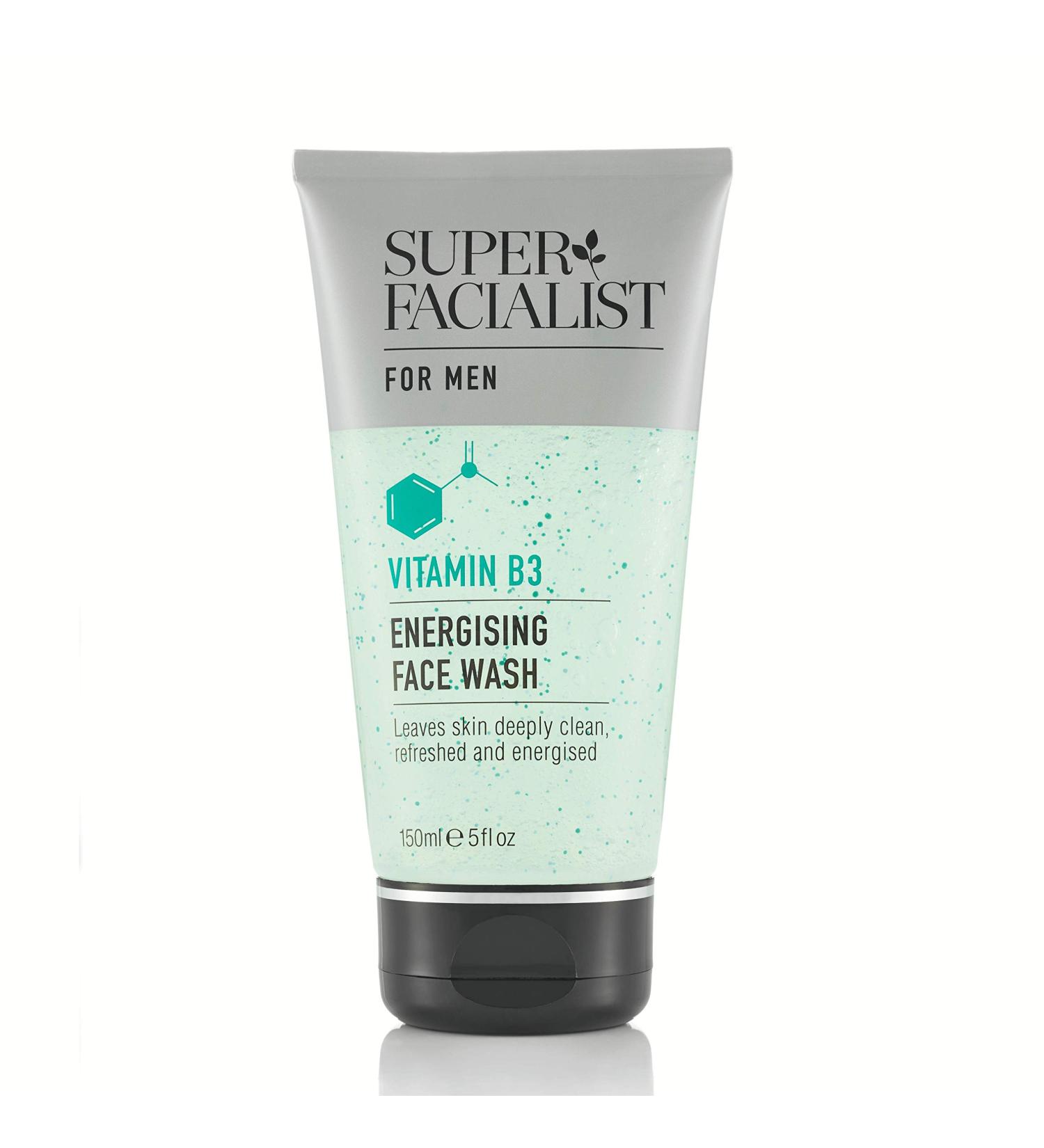 Super Facialist Energising Face Wash for Men - Vitamin B3, Hyaluronic Acid, Magnesium, Vitamin E - Oil-Free & Vegan - 150ml - Buy Online on GoSupps.com