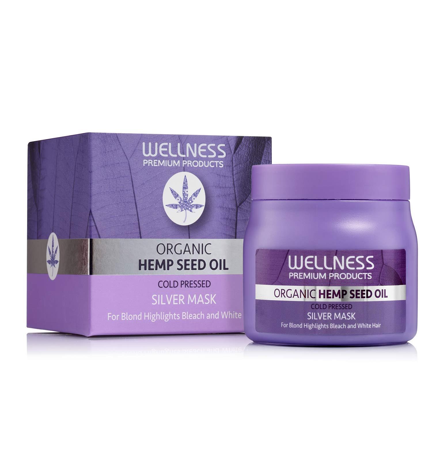 WELLNESS PREMIUM PRODUCTS Organic Hemp Seed Oil 500ml/16.9oz - Cold Pressed Silver Mask For Blond Hair - Hemp Seed Oil For Damaged Blond Hair