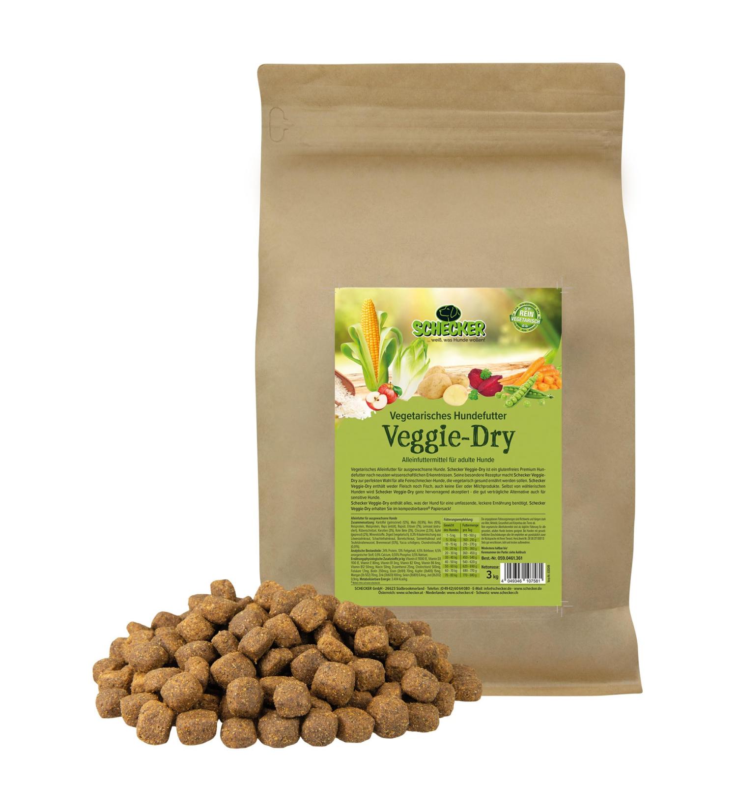 Schecker Veggie Dry Vegetarian Dog Food Ideal for All Meat Allergies 3kg - Buy Online on GoSupps.com