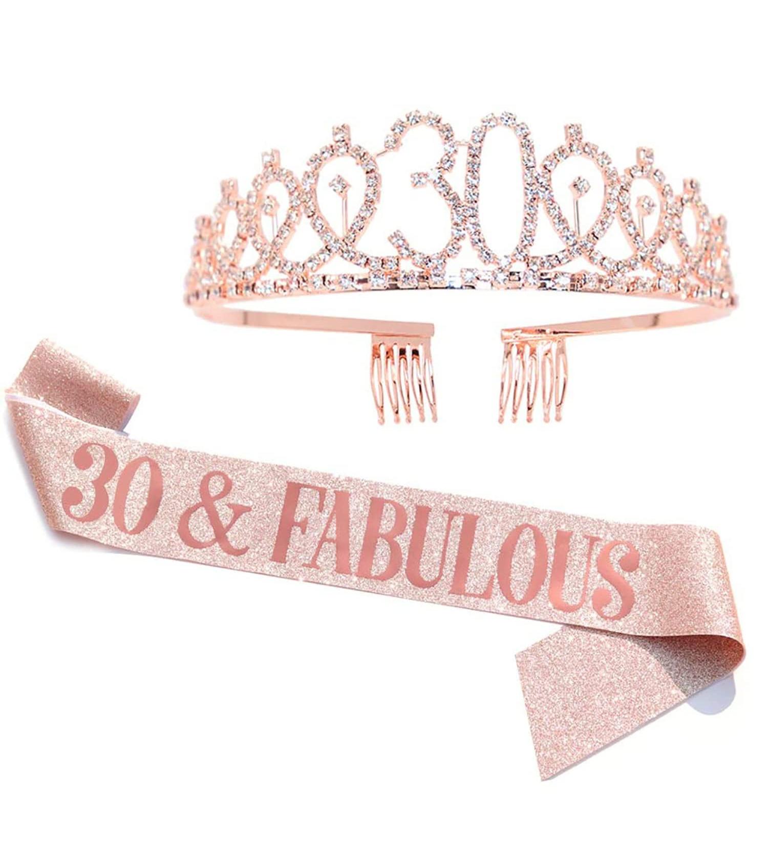 30th Birthday Tiara and Sash Set - Rose Gold Party Decoration with Gift Box - Buy Online on GoSupps.com