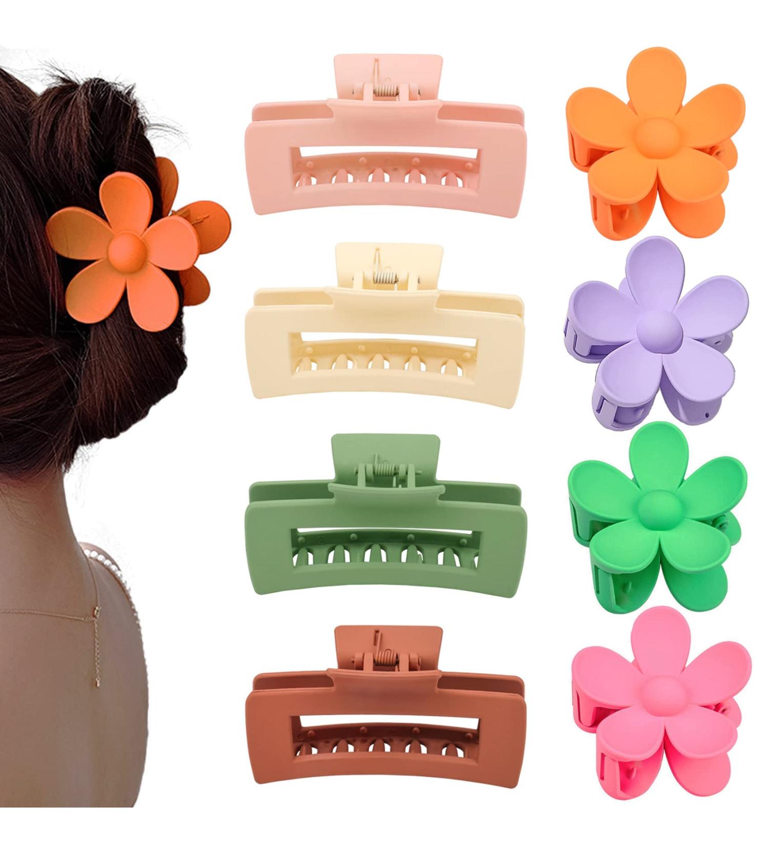 8 Pcs Large Flower and Matte Hair Claw Clips for Women - Non-Slip Hold for Thin and Thick Hair - Variety of Colors Available - Buy Online on GoSupps.com