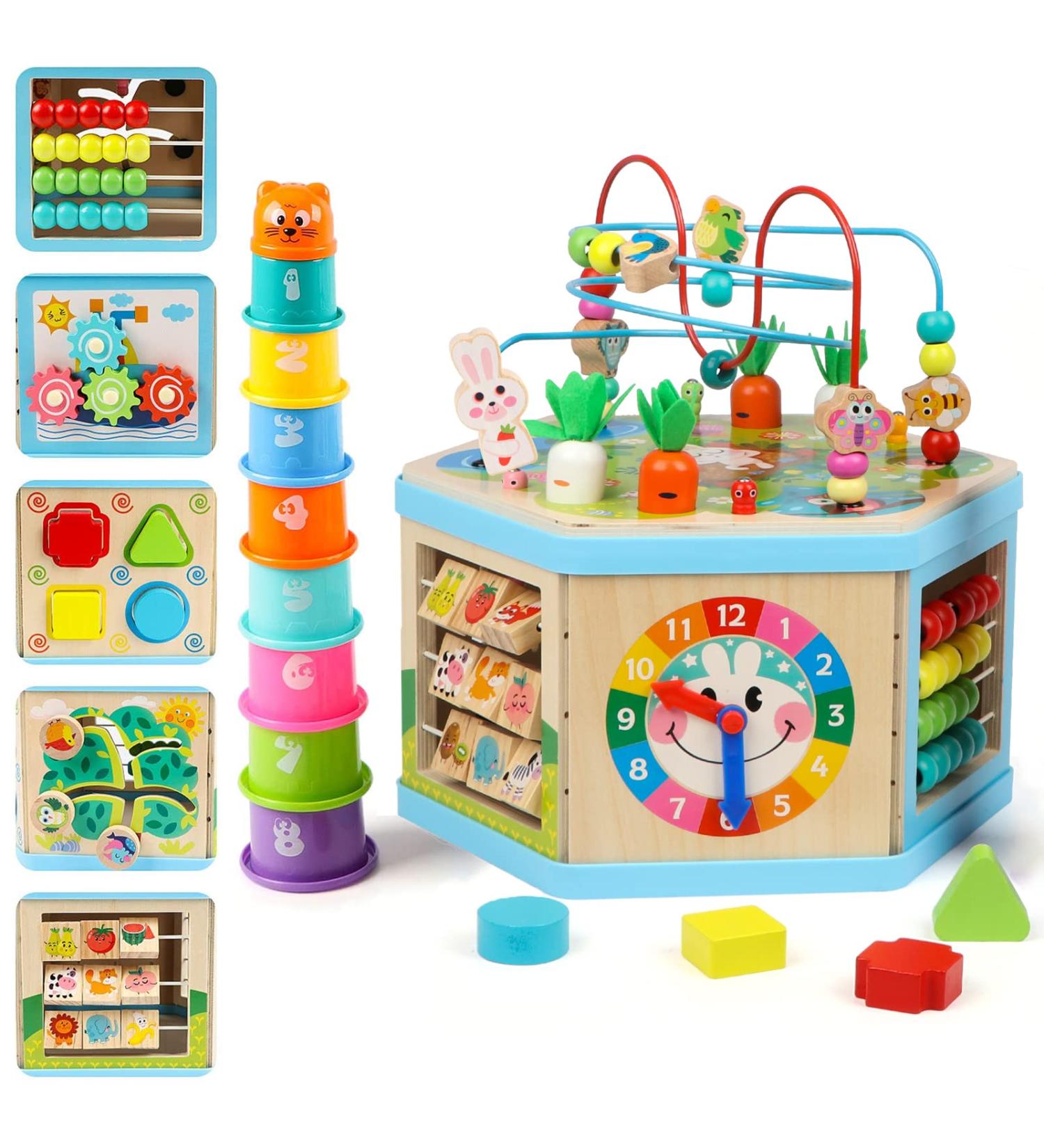 Jacootoys 7-in-1 Wooden Activity Cube - Motor Skills Development & Educational Toy for Babies & Young Girls - Buy Online on GoSupps.com