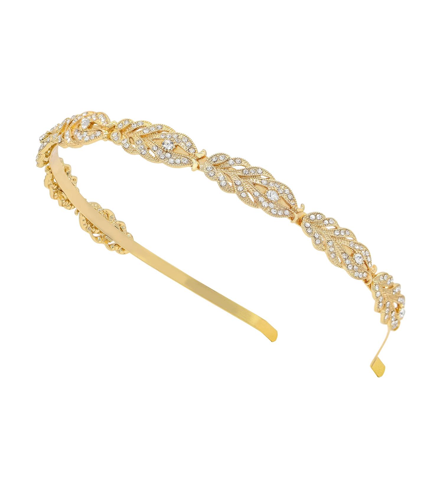 Oriamour Rhinestone Crystal Flower Wedding Headband in Gold - Bridal Headpiece - Buy Online on GoSupps.com