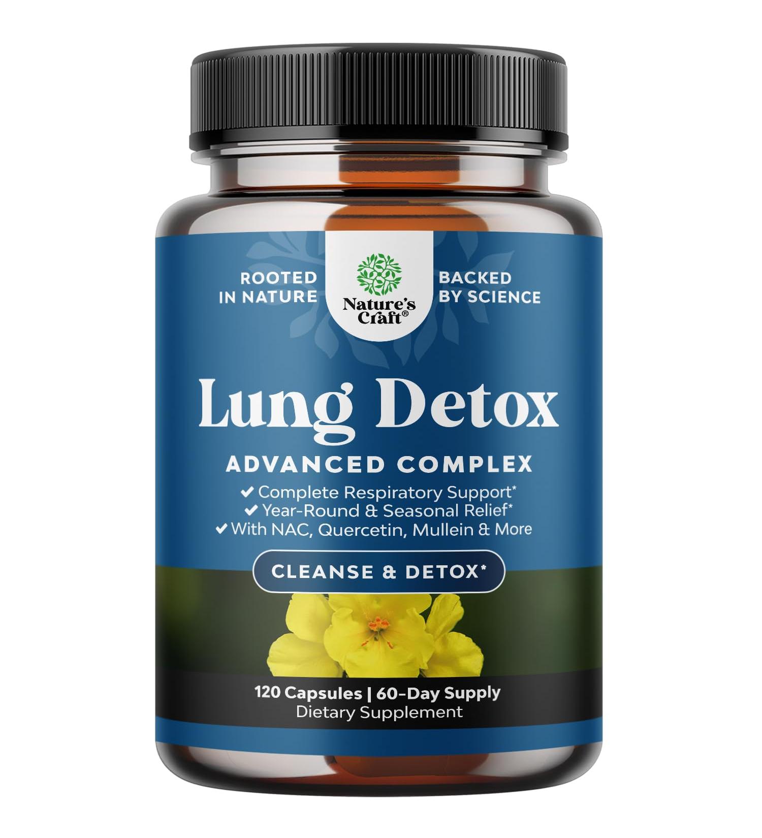 Lung Detox Mullein Leaf Capsules - Purifying Mullein Lung Cleanse Complex with NAC Quercetin & Cordyceps Extracts - Leaf Herb Respiratory Supplement for Sinus Immunity & Breathing Support - 120 Count - Buy Online on GoSupps.com