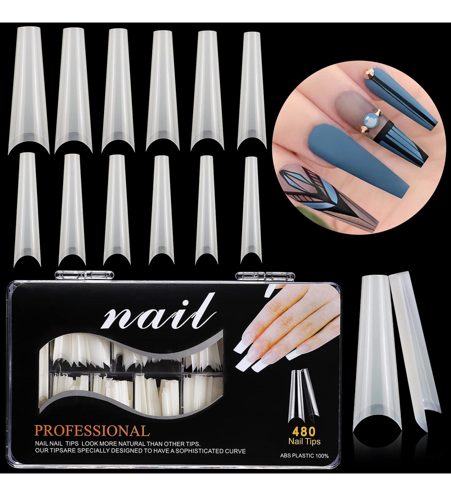 Kalolary 480pcs XXL Natural Color False Nail Tips - Extra Long Half Cover French Acrylic Nail Art Extension Tools in Clear Box - Buy Online on GoSupps.com