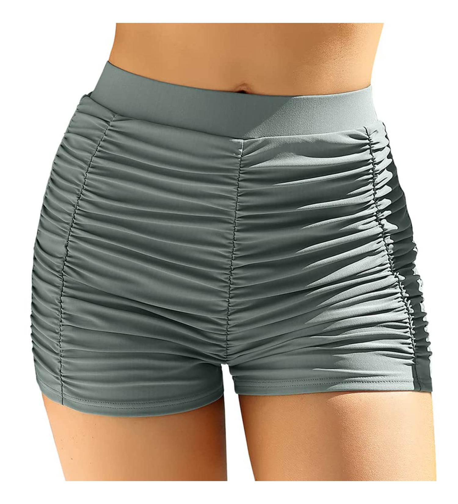 Women's High Waist Swim Shorts | Elegant Bikini Beachwear | XXL Gray V-Slit Design - Buy Online on GoSupps.com