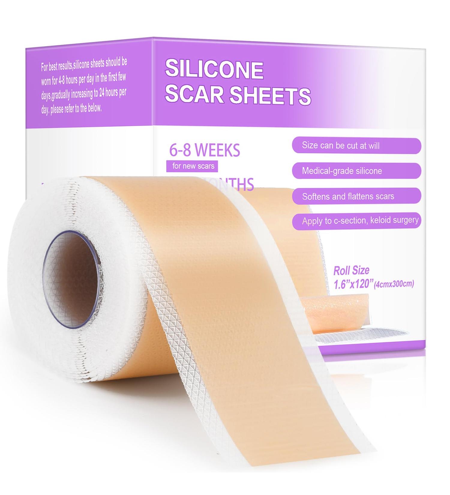 Silicone Scar Sheets - Medical Grade 1.6 x 120 Roll for Surgical Scars Keloids & C-Section Recovery - Non-Irritating Scar Removal Strips - Buy Online on GoSupps.com