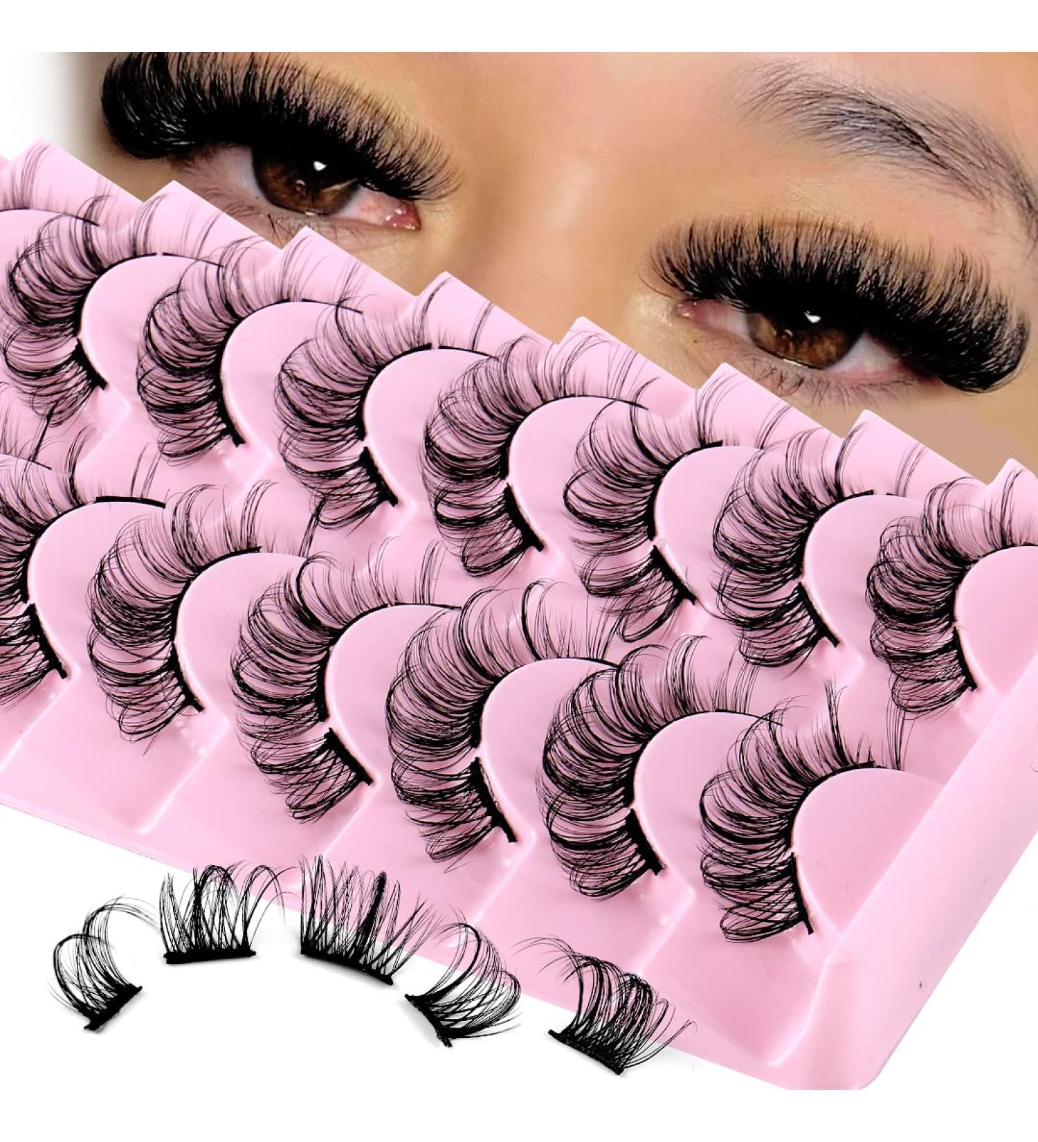 AMSDCN 10 Pairs Natural Cluster D Curly Lashes Multipack | DIY Wispy False Eyelashes | Individual 3D Mink Strips Extensions - Buy Online on GoSupps.com