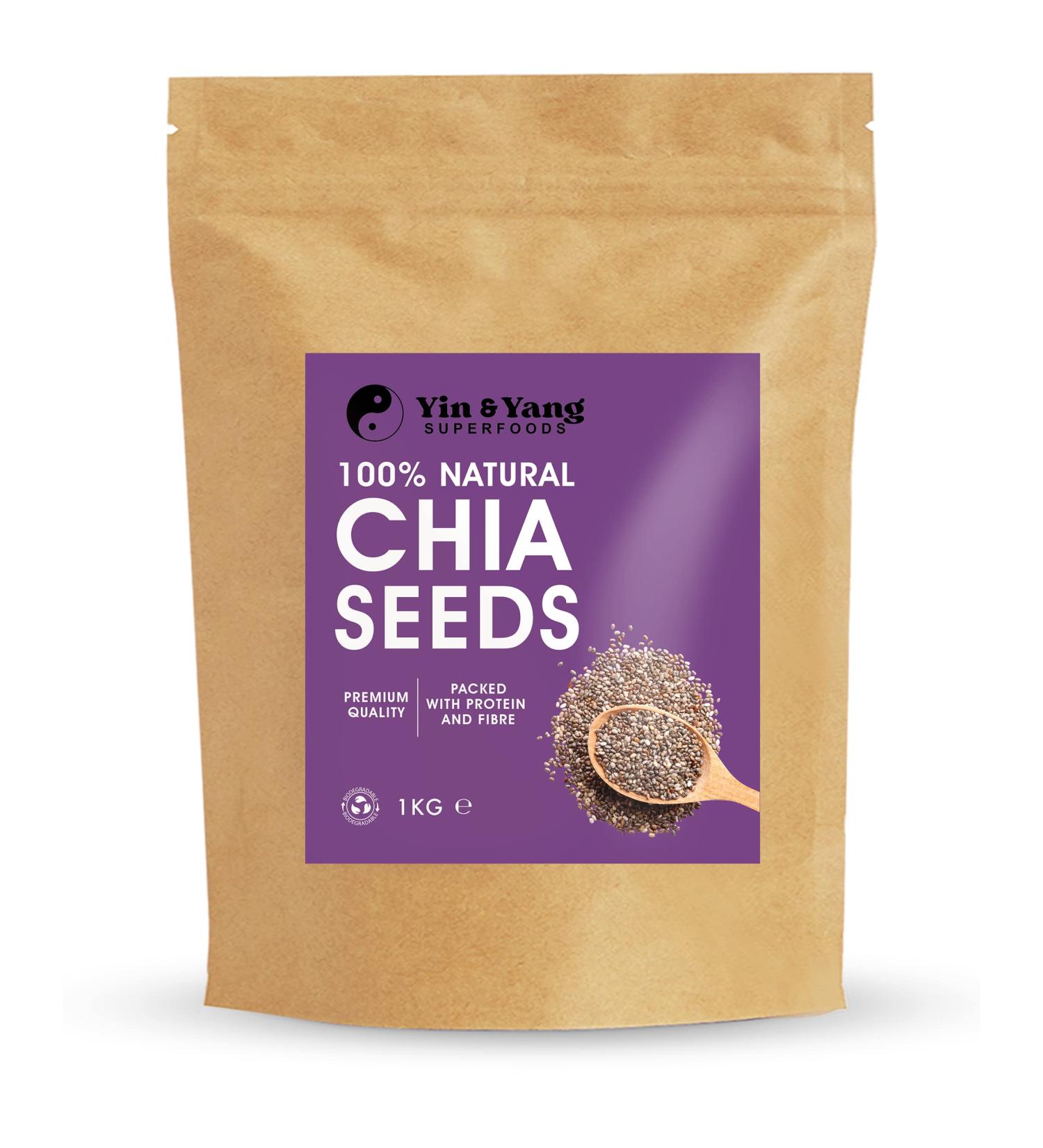Yin & Yang Superfoods Premium Chia Seeds 1kg - 100% Natural, Vegan, High Protein & Fiber, Palm Oil Free - Buy Online on GoSupps.com
