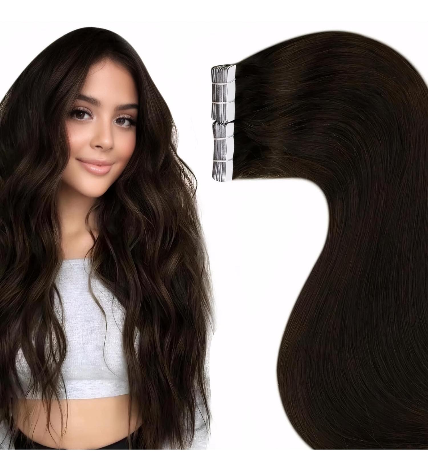 Buy Laavoo Dark Brown Invisible Tape Extensions - Real Hair 40cm 20 Pcs 40g Smooth Skin Weft #2 - Buy Online on GoSupps.com