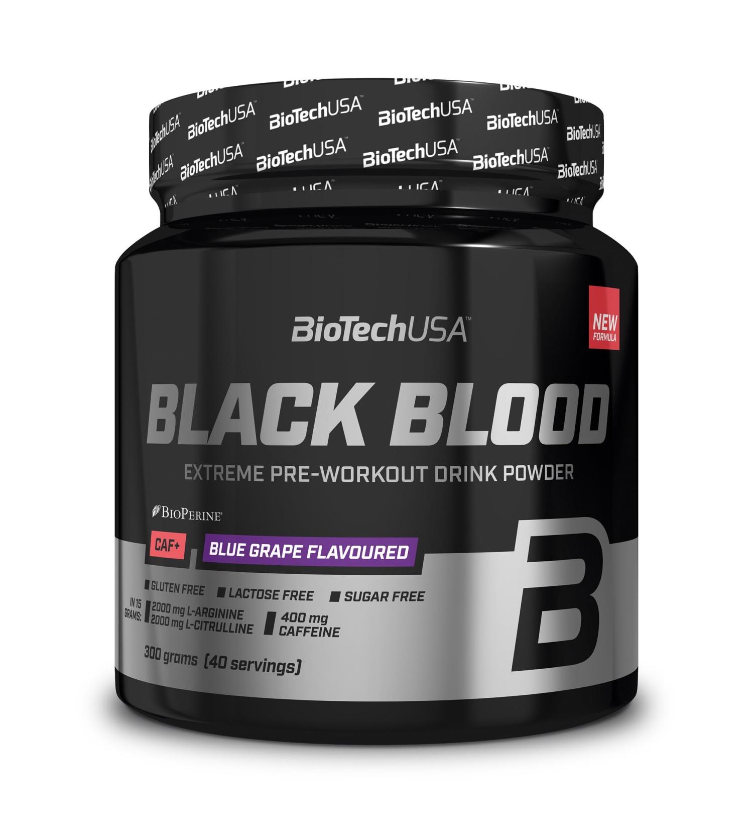 Buy BioTechUSA Black Blood Caf+ Powder 12 Active Ingredients 200mg Caffeine Sugar & Gluten-Free Blue Grapes Flavor 300g | International Shipping Available - Buy Online on GoSupps.com