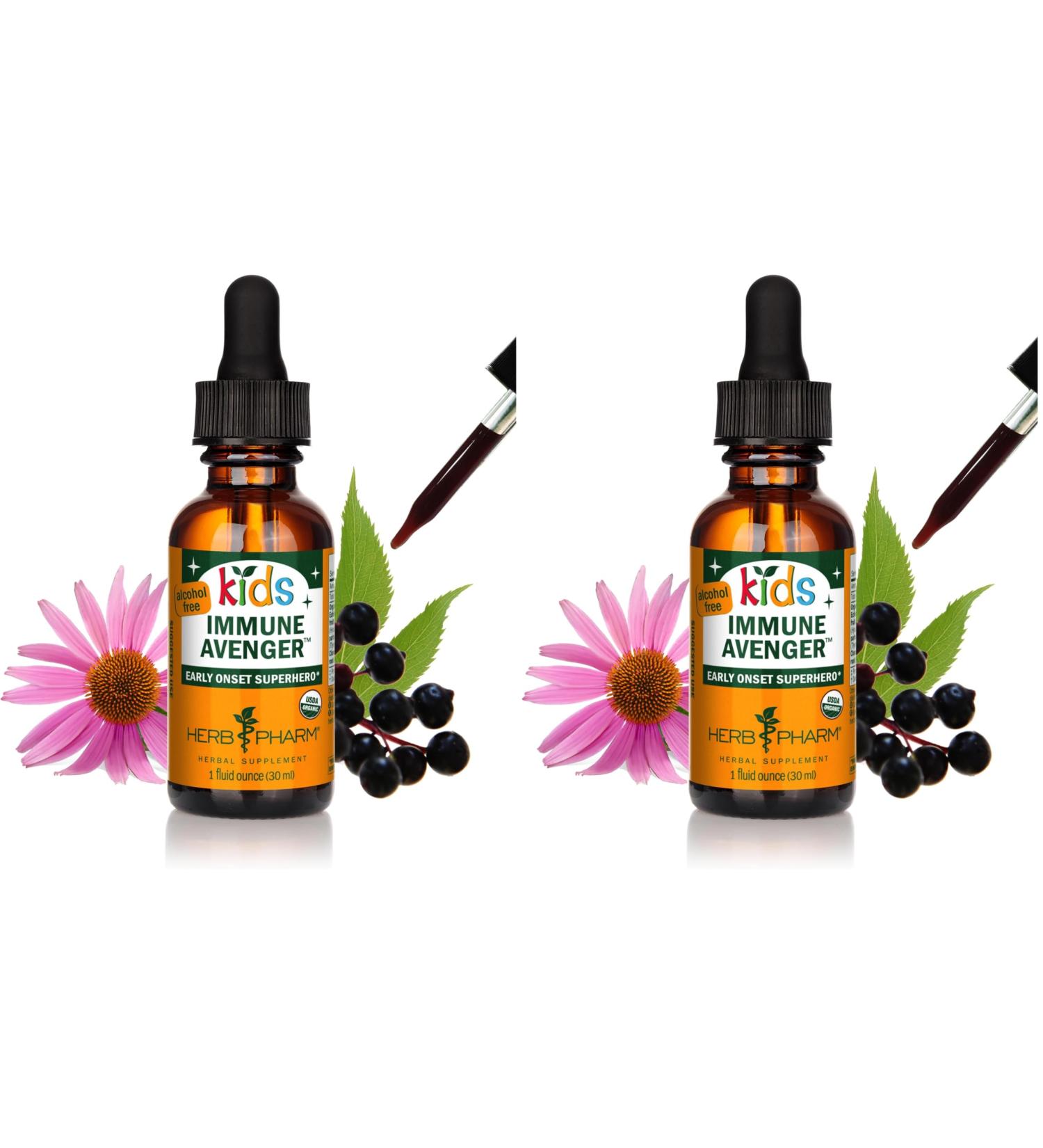 Herb Pharm Kids Certified-Organic Alcohol-Free Immune Avenger Herbal Formula 1 Ounce (Pack of 2) - Buy Online on GoSupps.com
