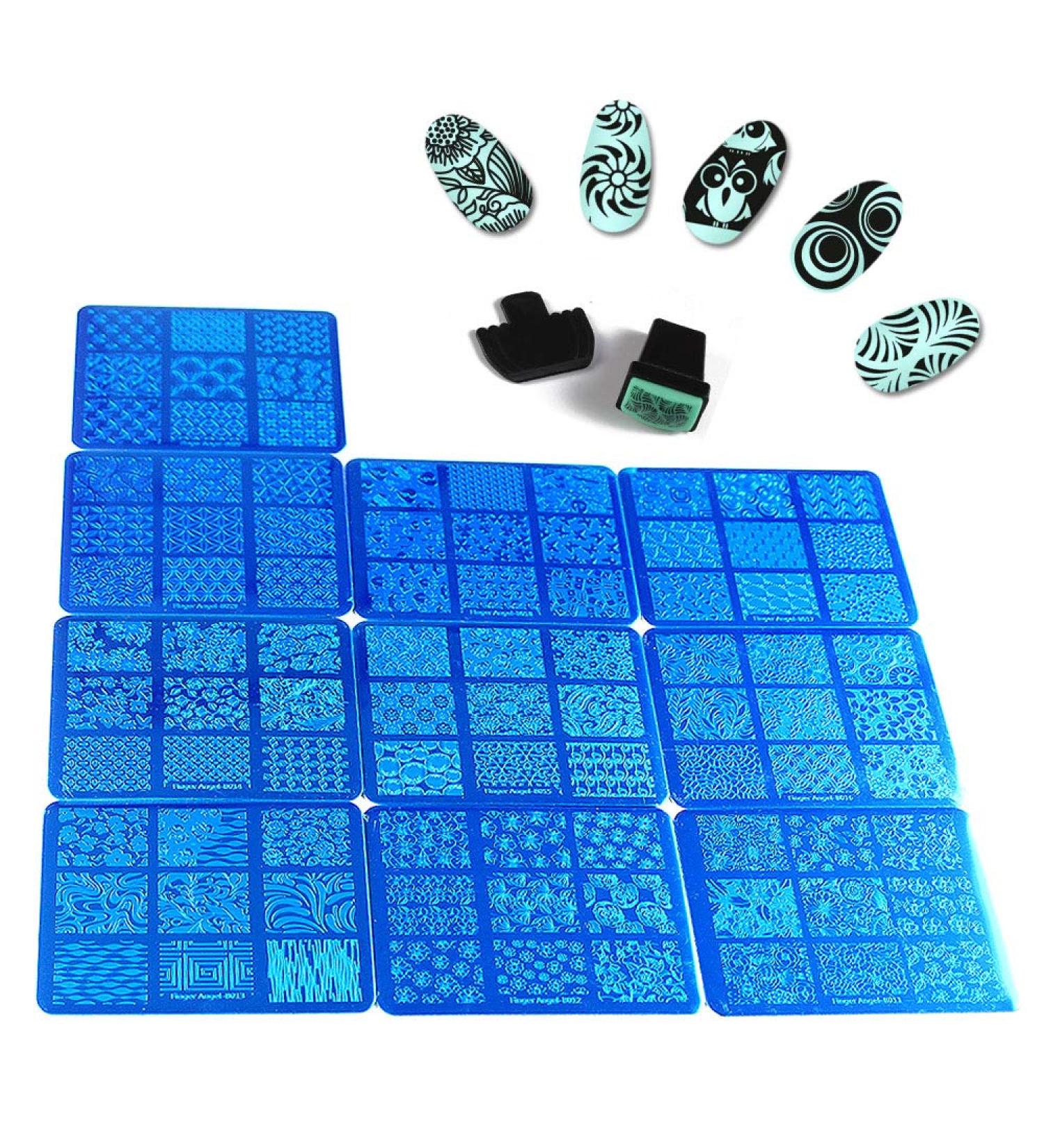 10 Nail Stamping Plates Set with Stamper & Scraper - Lace Flower Pattern Nail Art Kit (B11-20) | B-FingerAngel B011-020 - Buy Online on GoSupps.com