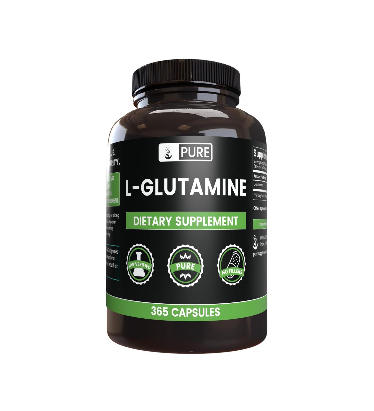 Pure L-Glutamine (365 Capsules) - No Fillers, Lab Verified - 365 Count - Buy Online on GoSupps.com