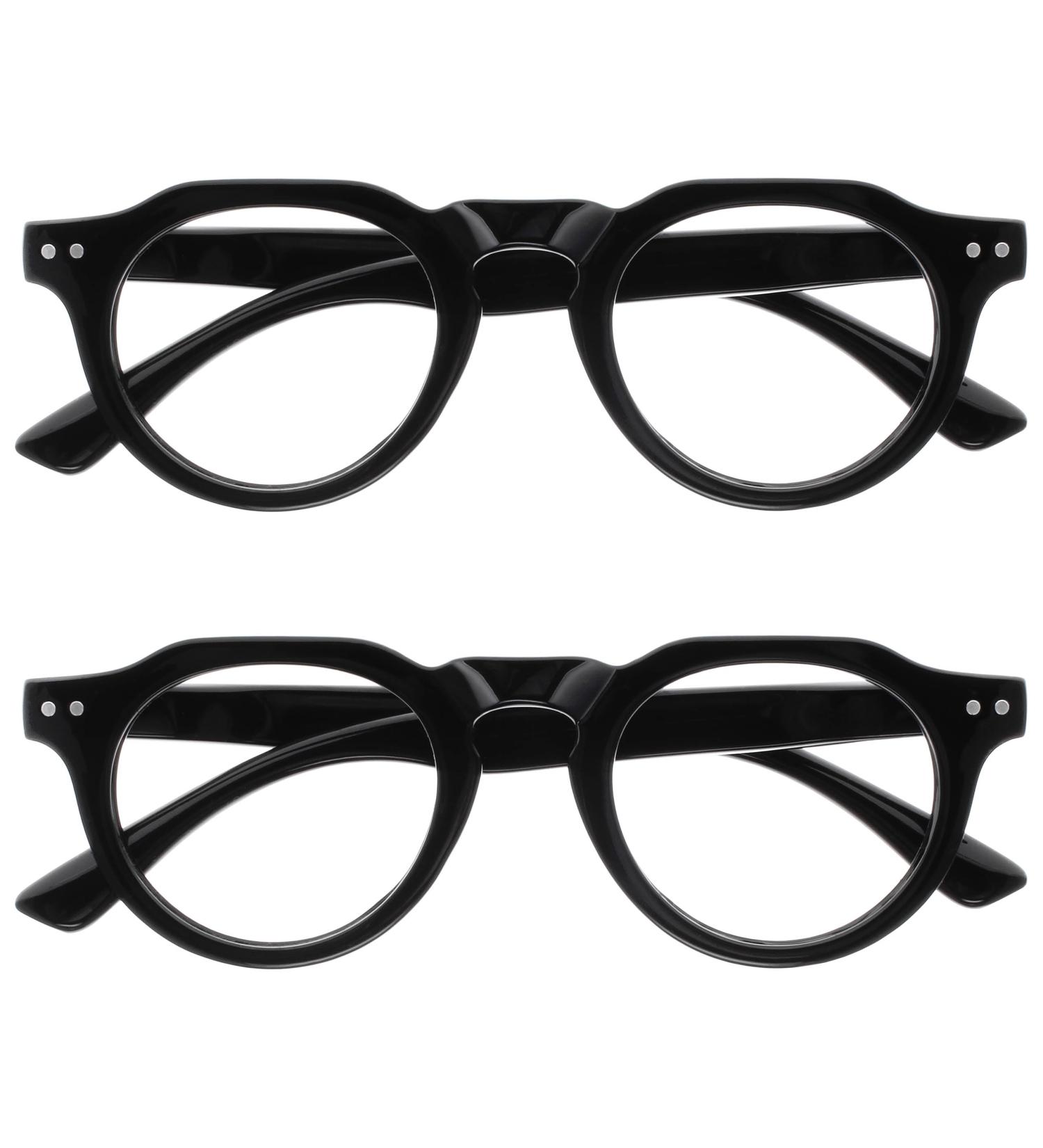 Opulize Rio Reading Glasses with Blue Light Filter - Unisex - Spring Hinges - Glossy Black - +2.00 Magnification - 2-Pack - Buy Online on GoSupps.com