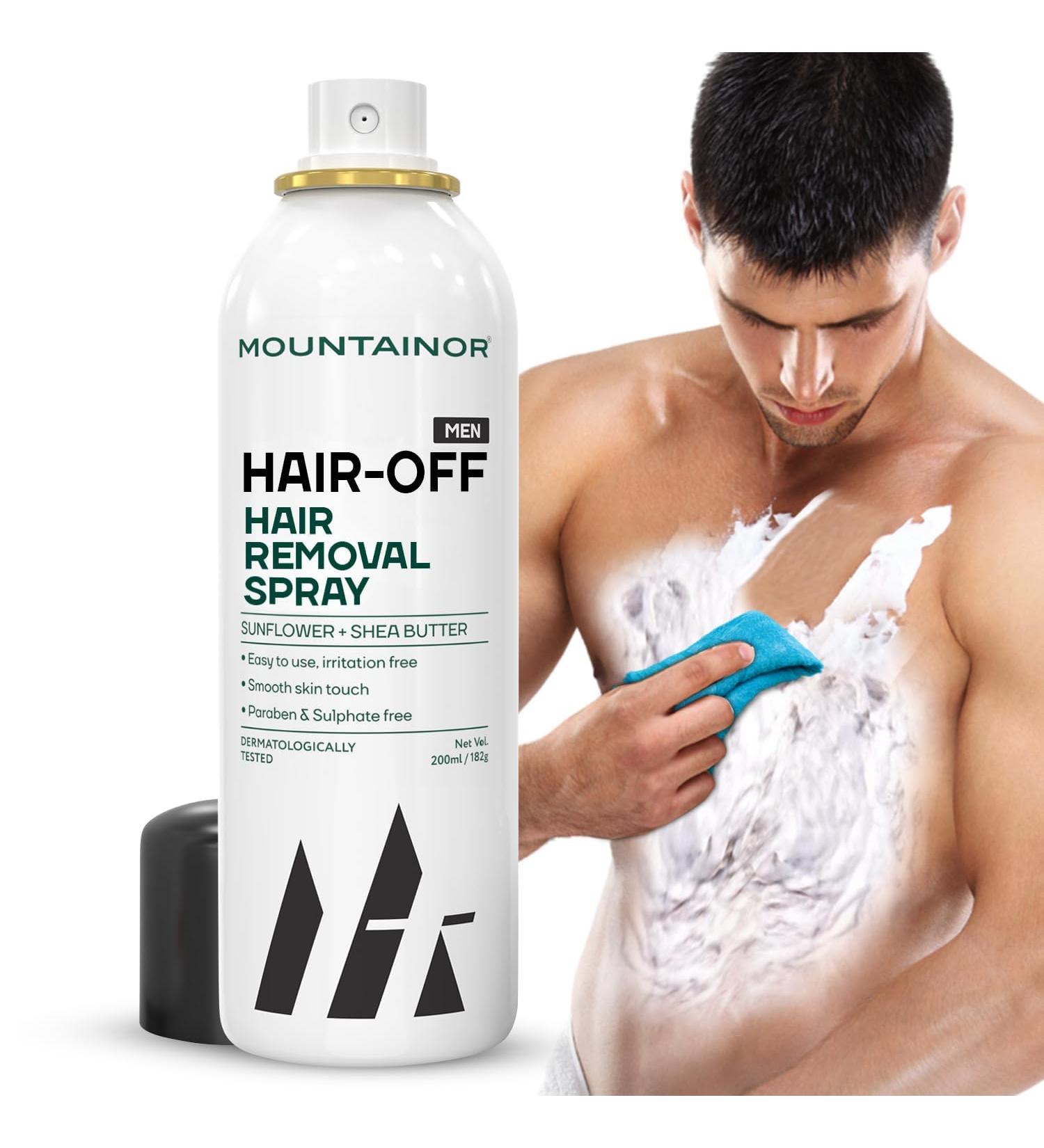 MO UNTAINOR Hair Removal Cream Spray for Men - Painless & Safe 200ml | Remove Hair from Chest Back Arms Legs & Underarms - Buy Online on GoSupps.com