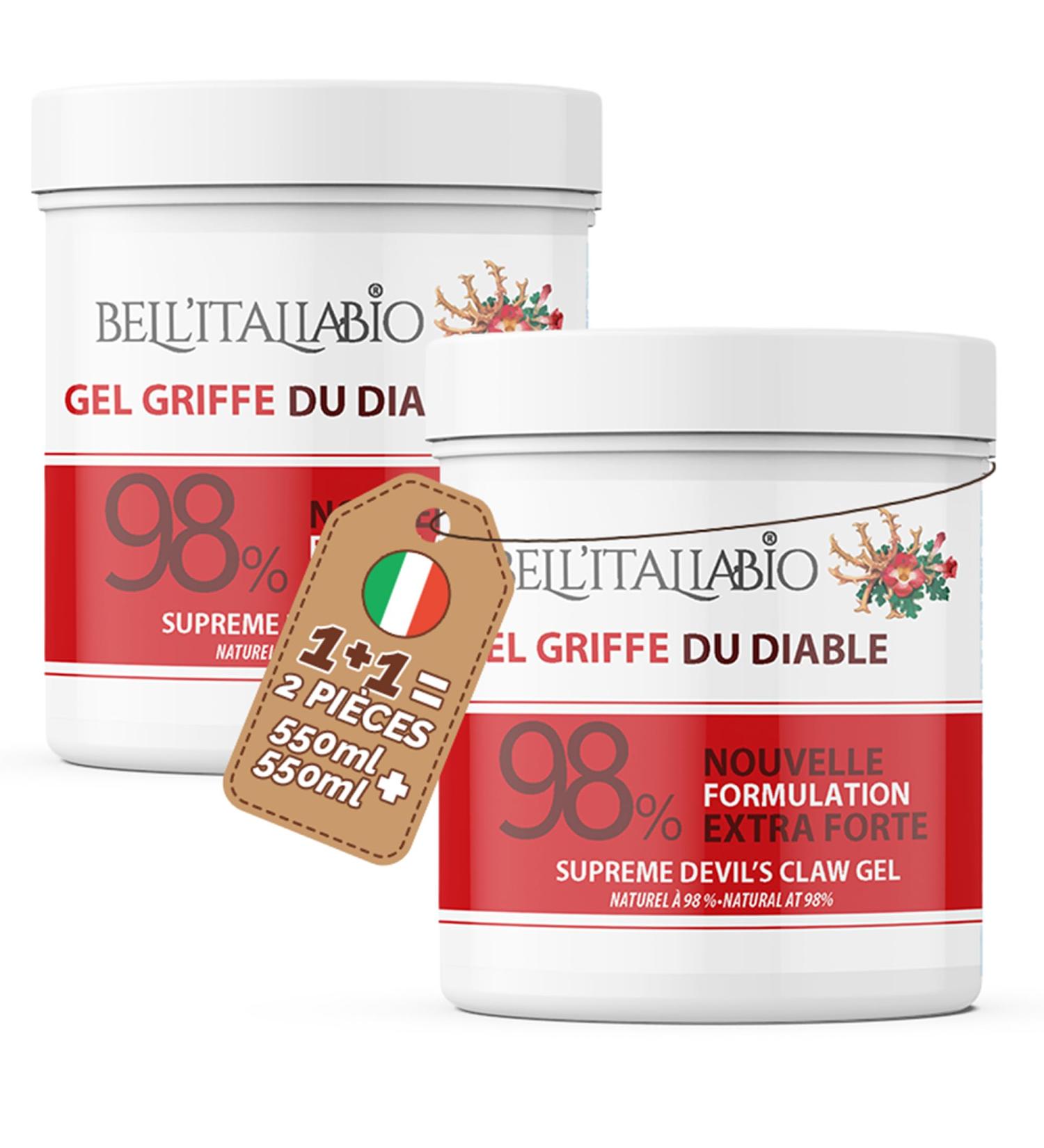 Gel extra fort 98% de griffe du diable pommade la griffe du diable formule naturelle et professionnelle pour le massage musculaire et articulaire BELL'ITALIABIO 2x550 ml - Buy Online on GoSupps.com