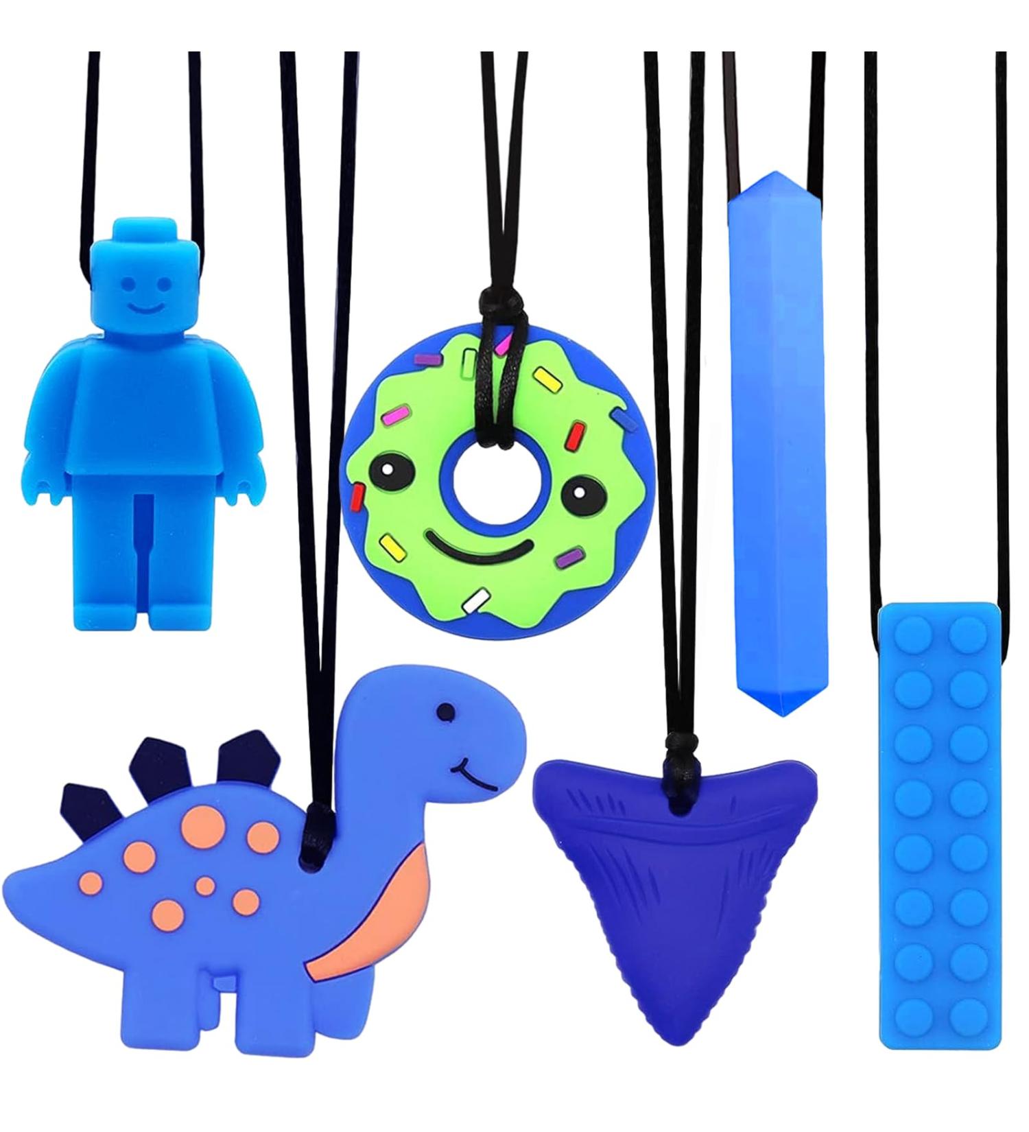 Colon Chain for Kids - 6 Sensory Chewing Necklaces Silicone Bite Rings for Babies Autism Toys for Boys & Girls - Ideal for ADHD & Teething (Blue) - Buy Online on GoSupps.com