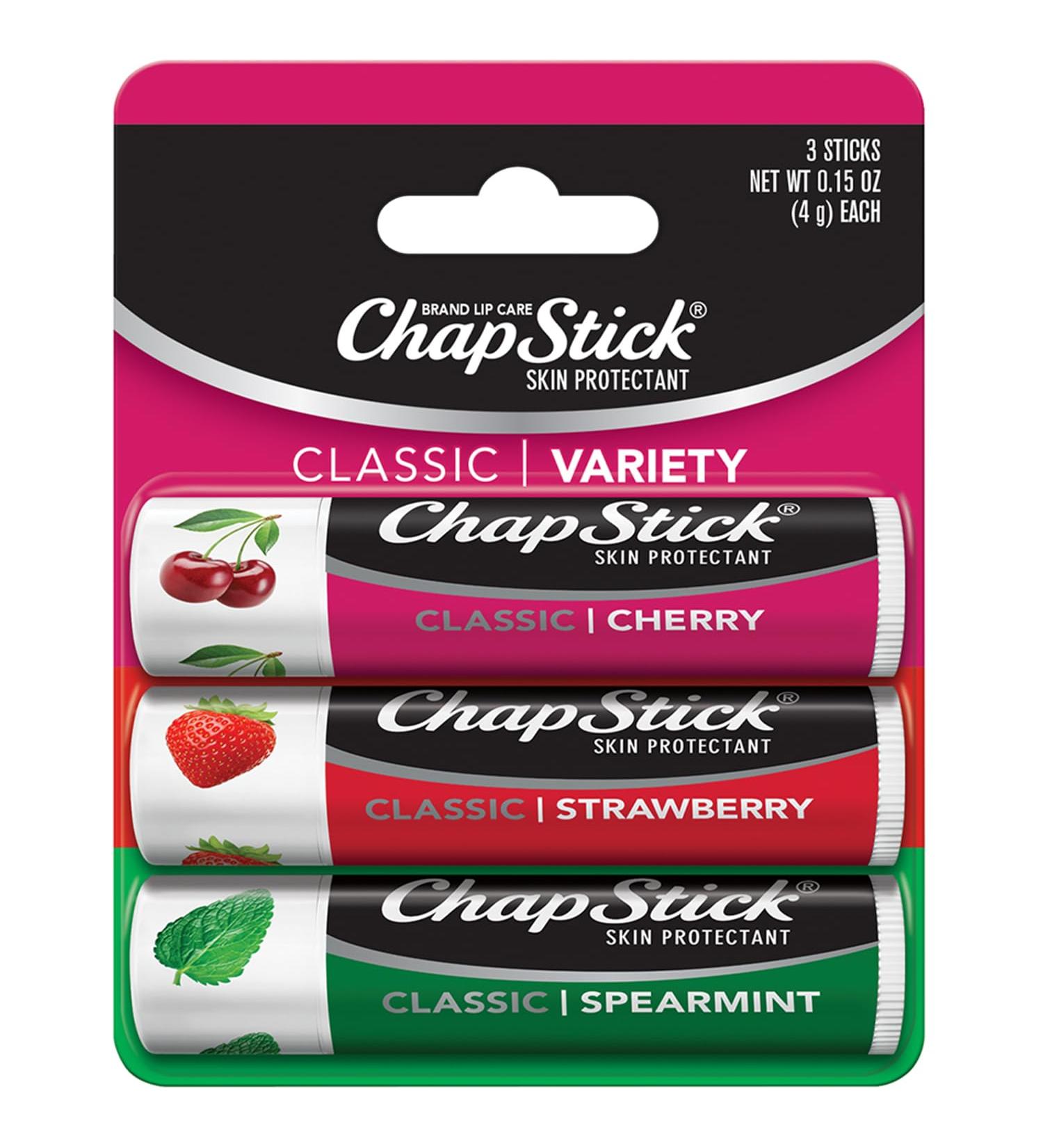 ChapStick Lip Care Set Classic Collection 3-Pack Spearmint Cherry and Strawberry Lip Balm 0.15 Ea 0.15 Ounce (Pack of 3) - Buy Online on GoSupps.com