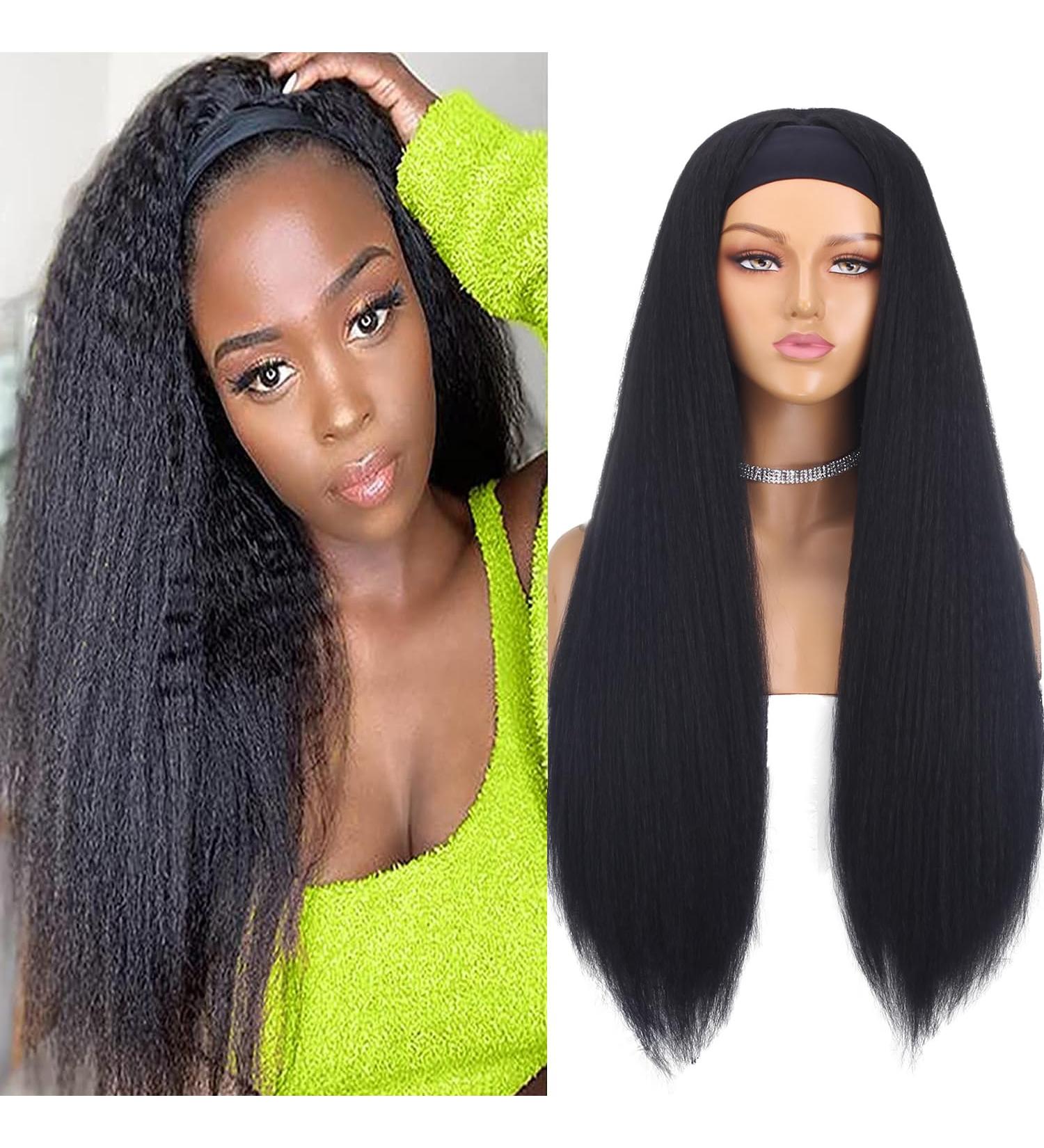 Xtrend 26 Inch Kinky Straight Yaki Headband Wig for Black Women - Natural Looking Synthetic Hair, Easy to Wear - 1B# Black Color - 26 Inch - Buy Online on GoSupps.com