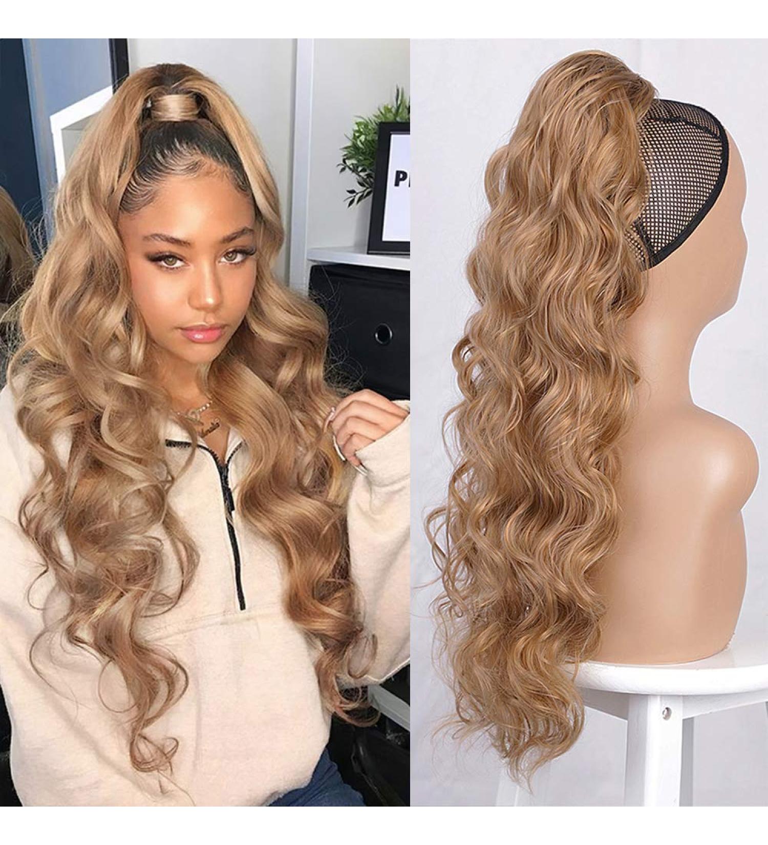 Pferdeschwanz Hair Extension Clip - 66cm Afro Curly Ponytail | Natural Blond & Brown | Easy Braid Clip-On - Buy Online on GoSupps.com