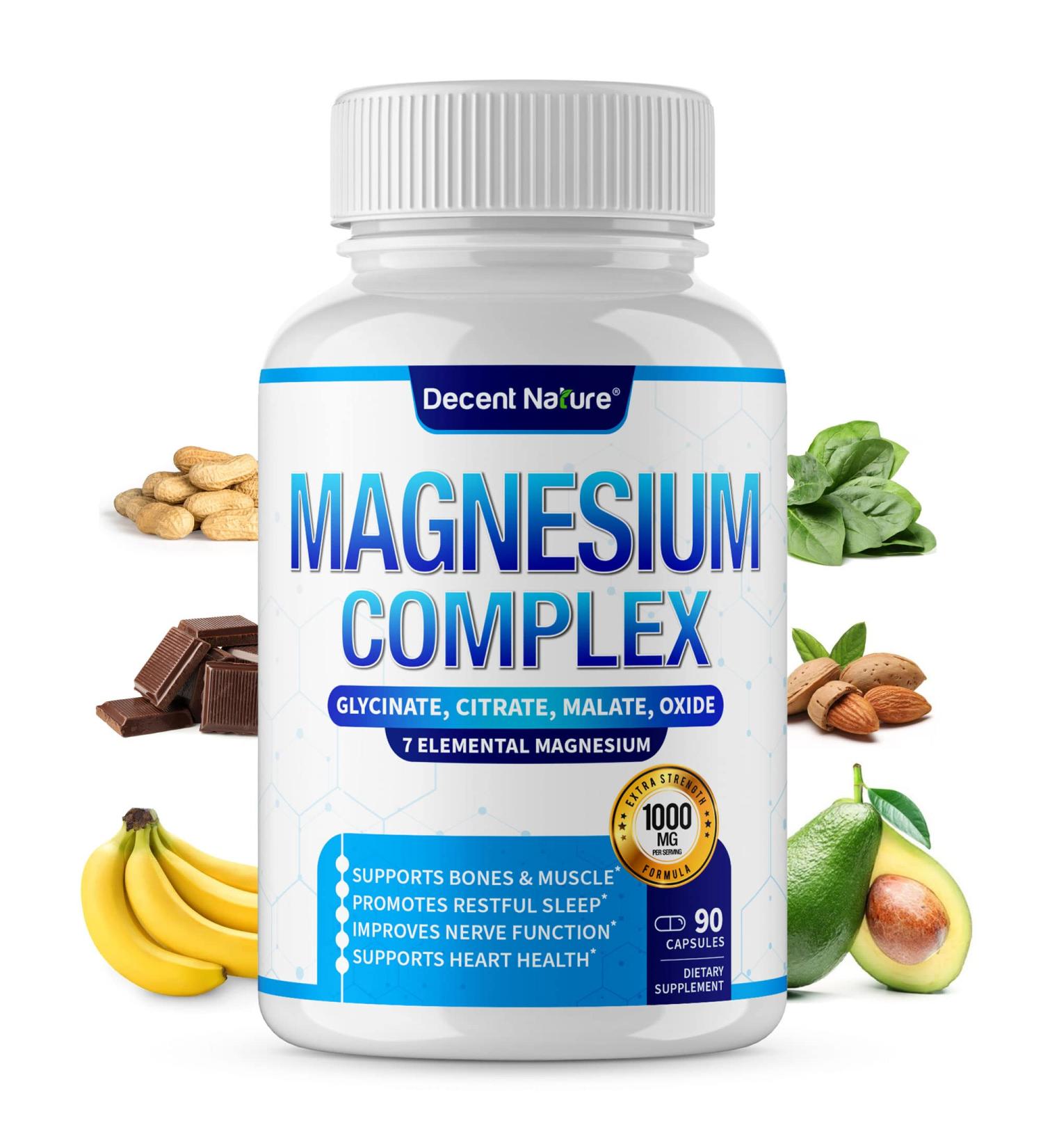 Premium Magnesium Complex Supplement 1000mg - 7 Elemental Forms incl. Glycinate, Citrate, Malate - Non-GMO - 90 Capsules - Buy Online on GoSupps.com