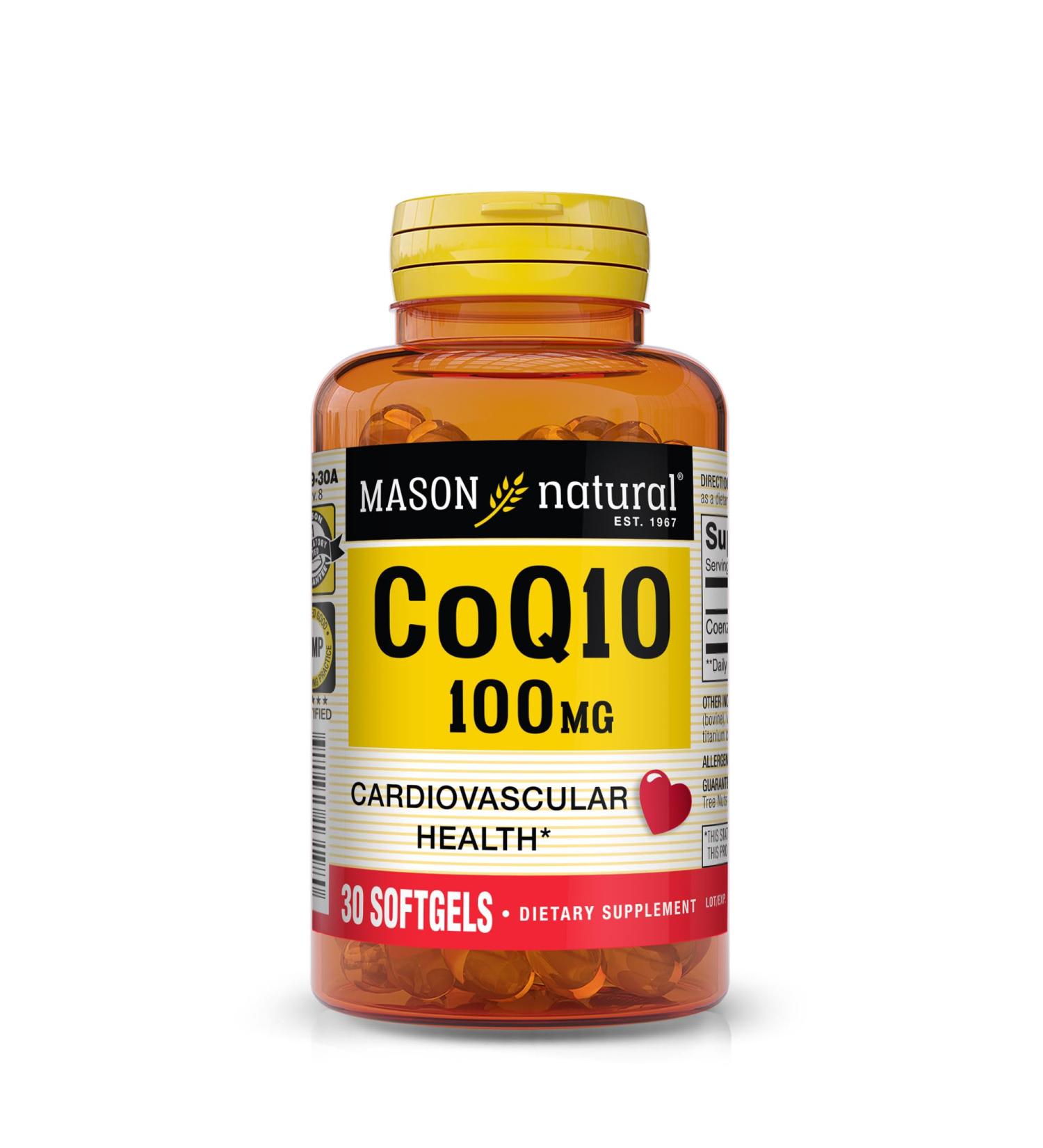 MASON NATURAL Co Q10 100 mg - Boost Heart Health & Energy | Supports Cardiovascular Wellness - 30 Softgels - Buy Online on GoSupps.com