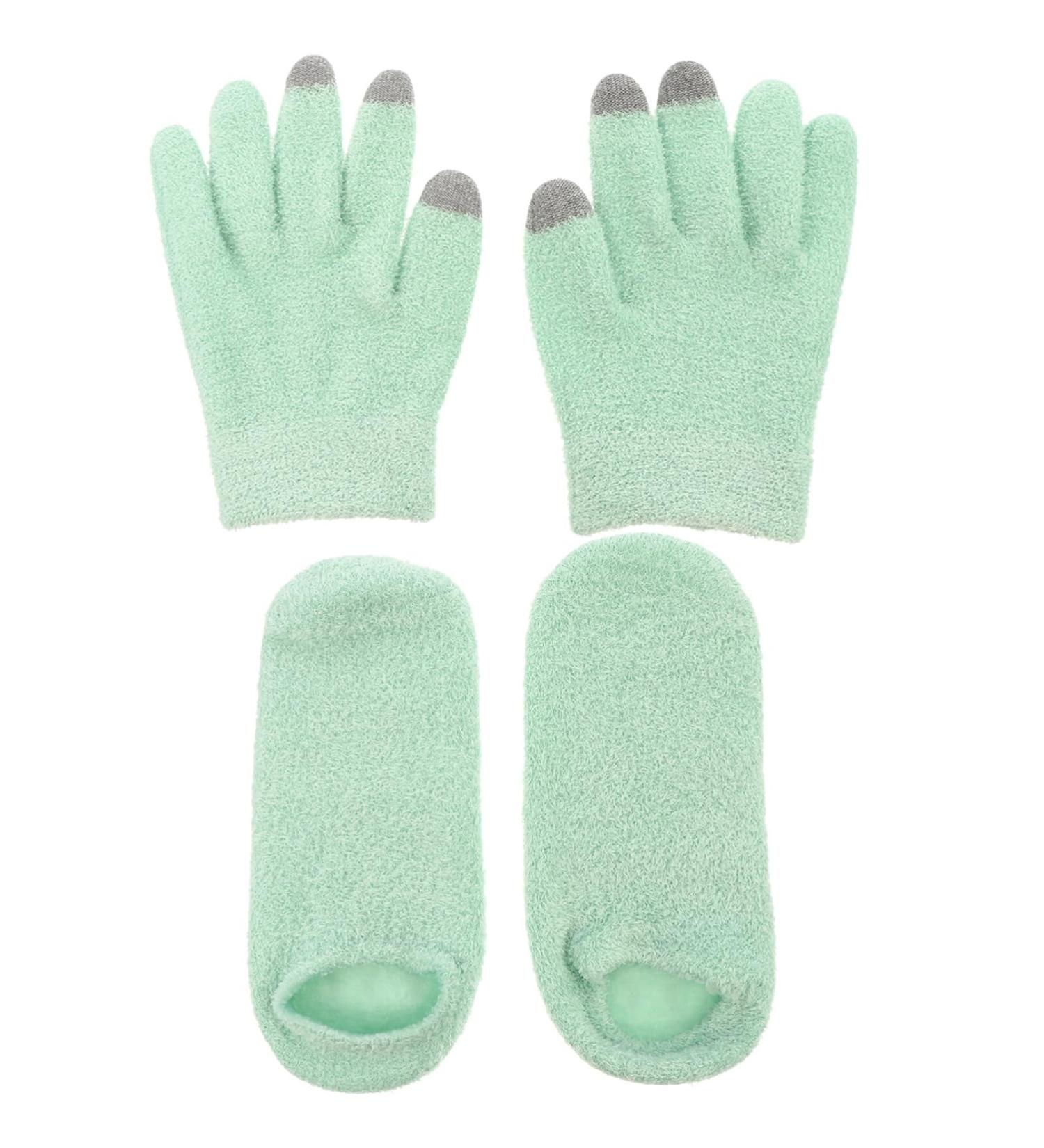 FRCOLOR Moisturizing Gel Socks Gloves Set Spa Gloves and Socks Set Skin Care Touch Screen Gloves Winter Socks for Dried Cracked Feet and Hands Green - Buy Online on GoSupps.com