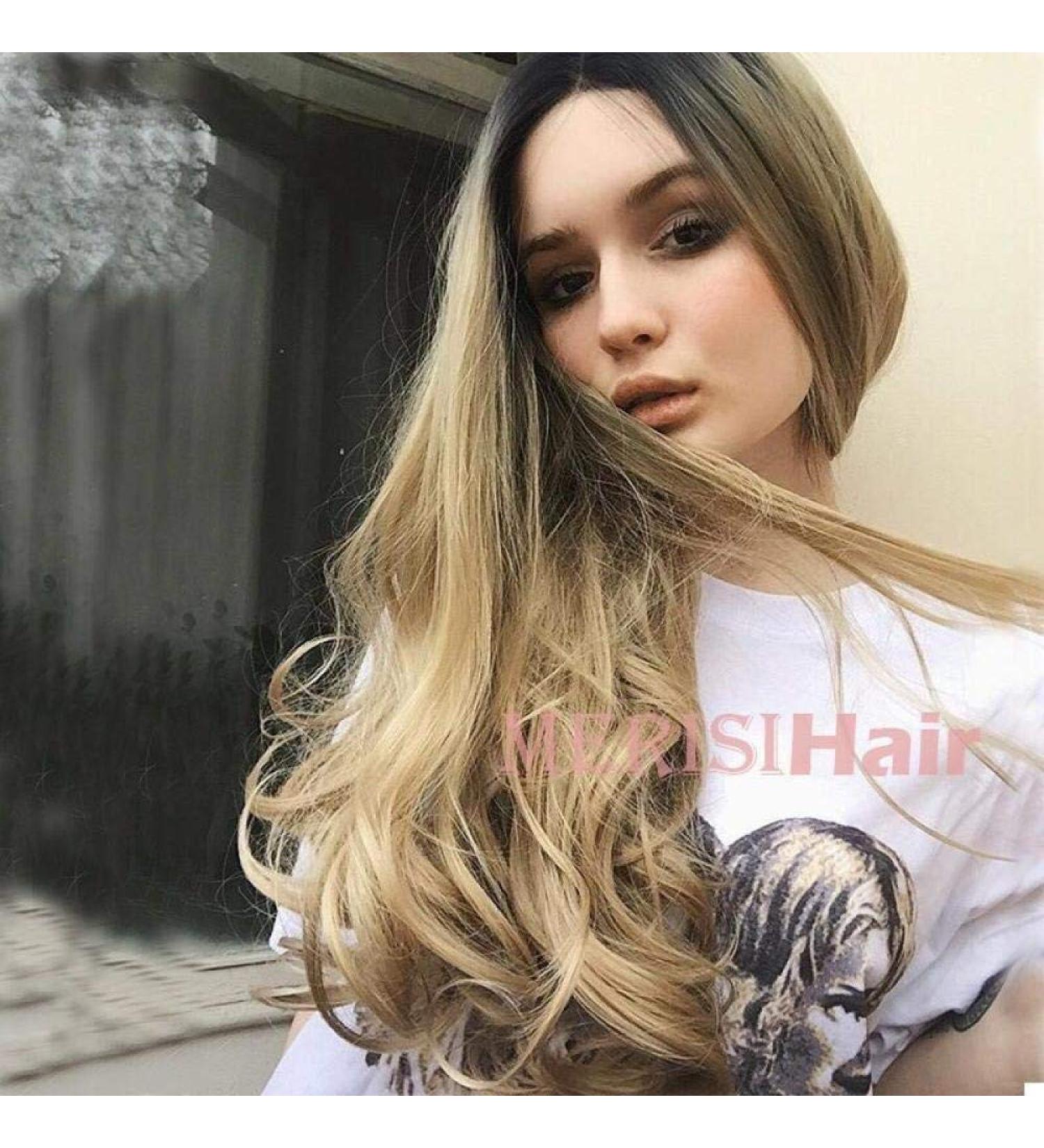 Shop Long Curly Gradient Color Wig for European & American Women - Pure White & Linen Yellow - Premium Quality Chemical Fiber - Buy Online on GoSupps.com