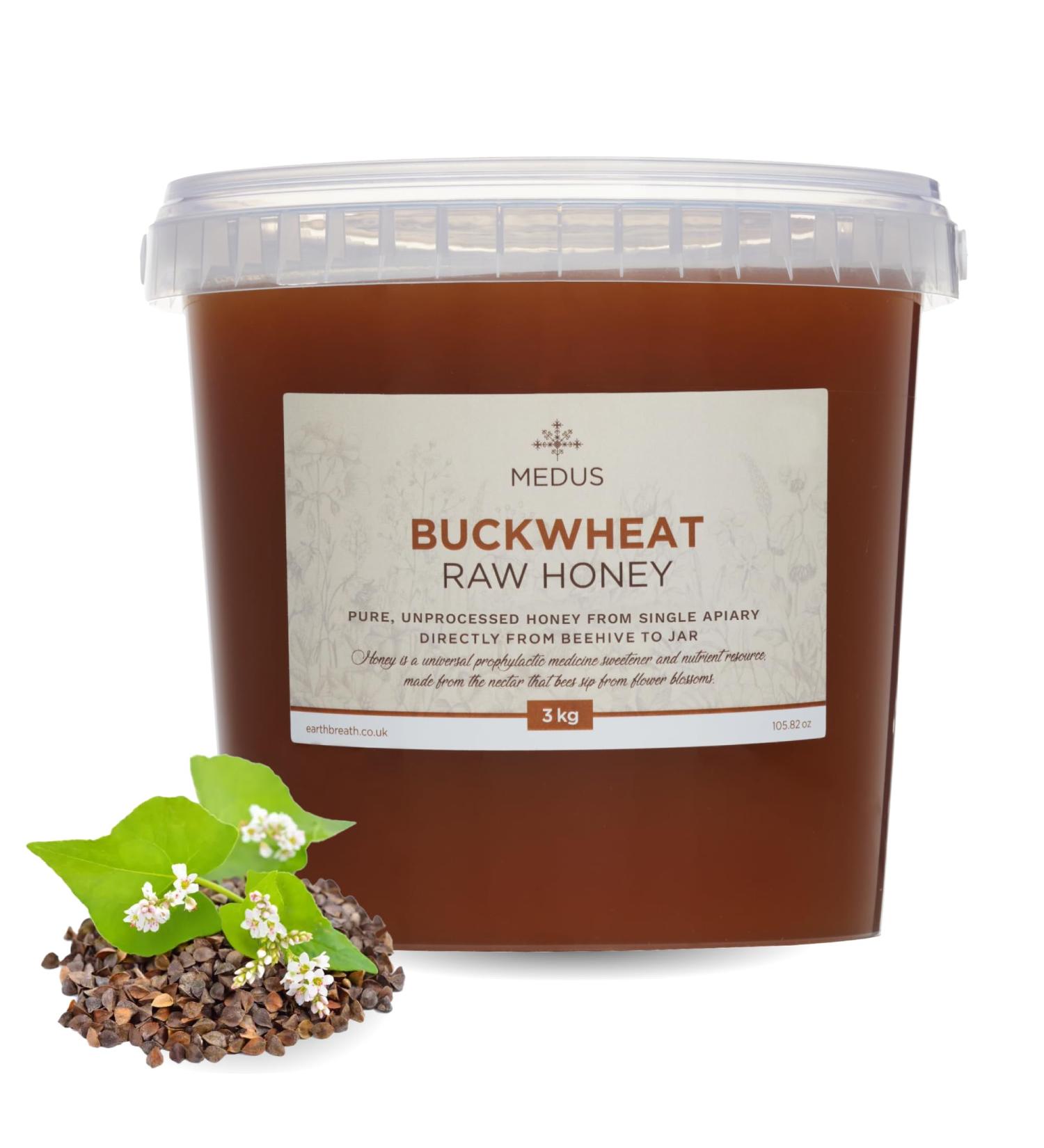 Earthbreath Buckwheat Raw Honey - 3kg - Pure Dark Unheated Unpasteurised and Unfiltered - Natural Sweetener for Cooking Coffee Juice Drinks Food - Buy Online on GoSupps.com