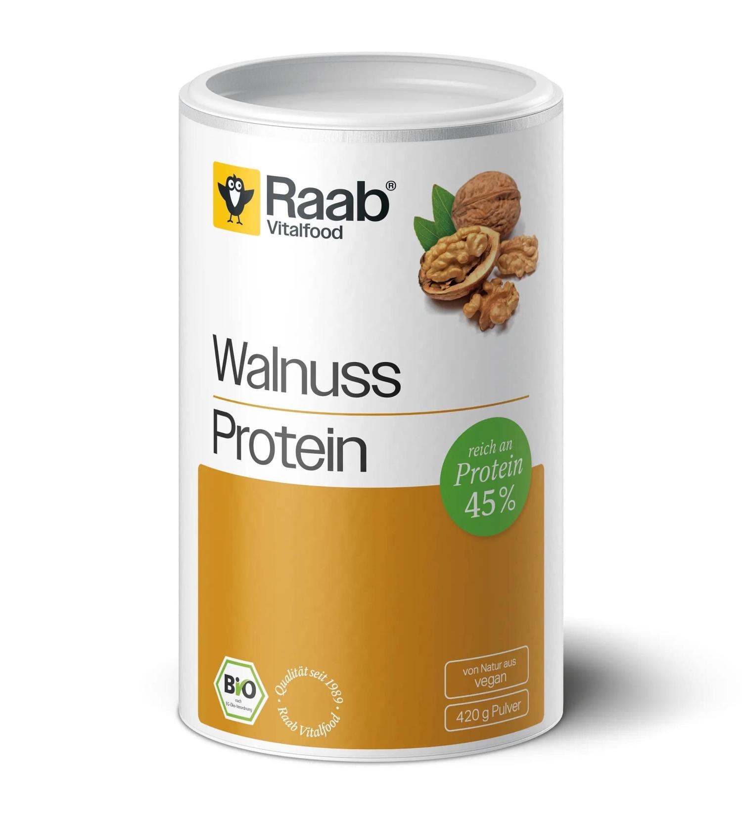 Raab Vitalfood Bio walnut protein powder pure protein powder with 45 % vegetable protein from organic cultivation vegan 420 grams 420 g (1 Pack)