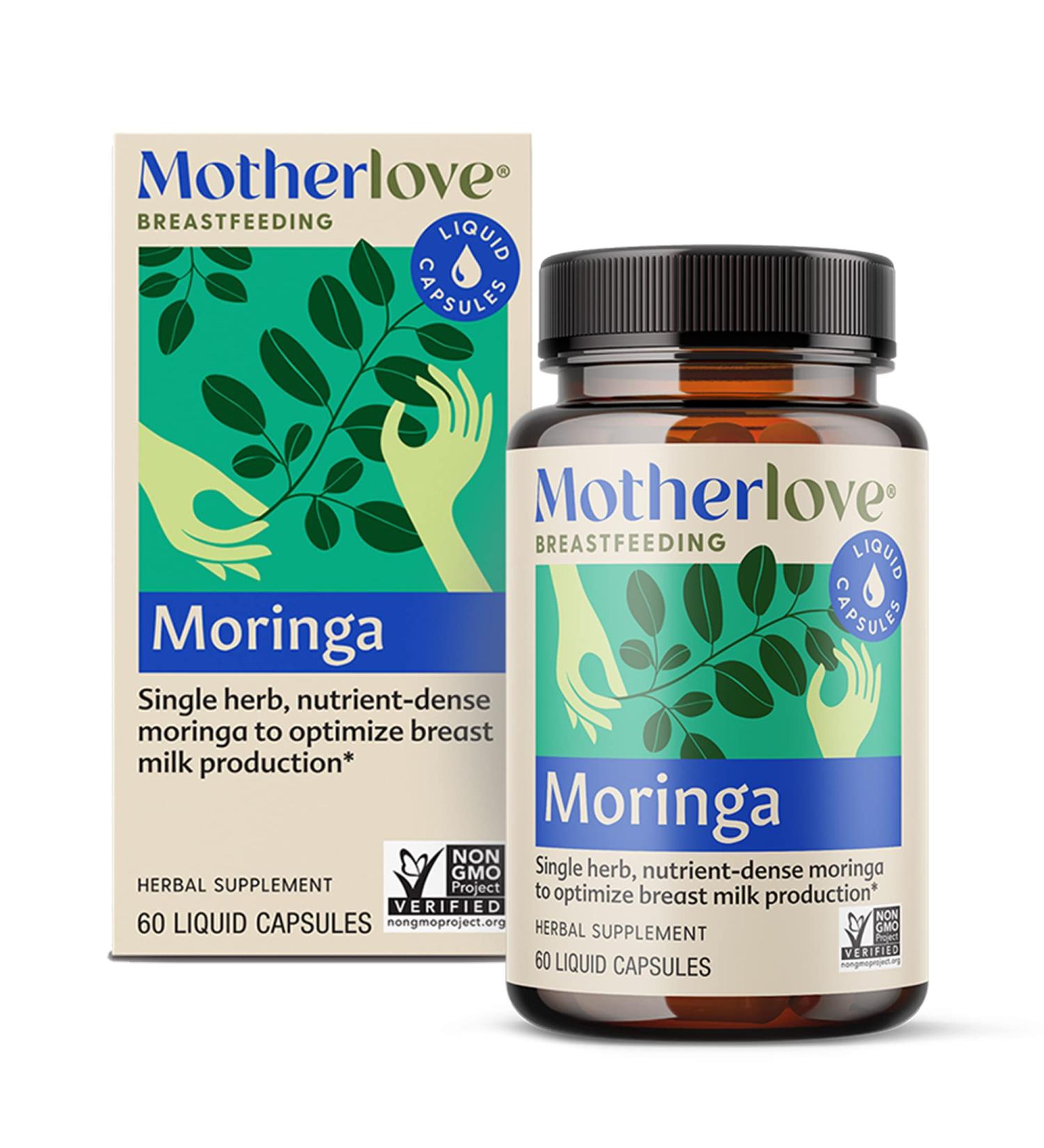 Motherlove Moringa Lactation Supplement - Organic Non-GMO Herbs, Vegan & Kosher - 60 Liquid Caps for Breast Milk Supply - Soy-Free - 60 Servings - Buy Online on GoSupps.com