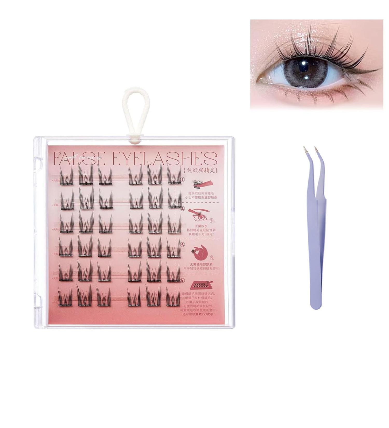 Fish Tails Glueless Press-On Eyelashes Press on Lashes No Glue Needed Diy Eyelash Extensions Fish Tail Eyelashes Self-Adhesive Eyelashes Lash Extension Kit With Lash Tweezers (Pure Lust Cat Type) - Buy Online on GoSupps.com