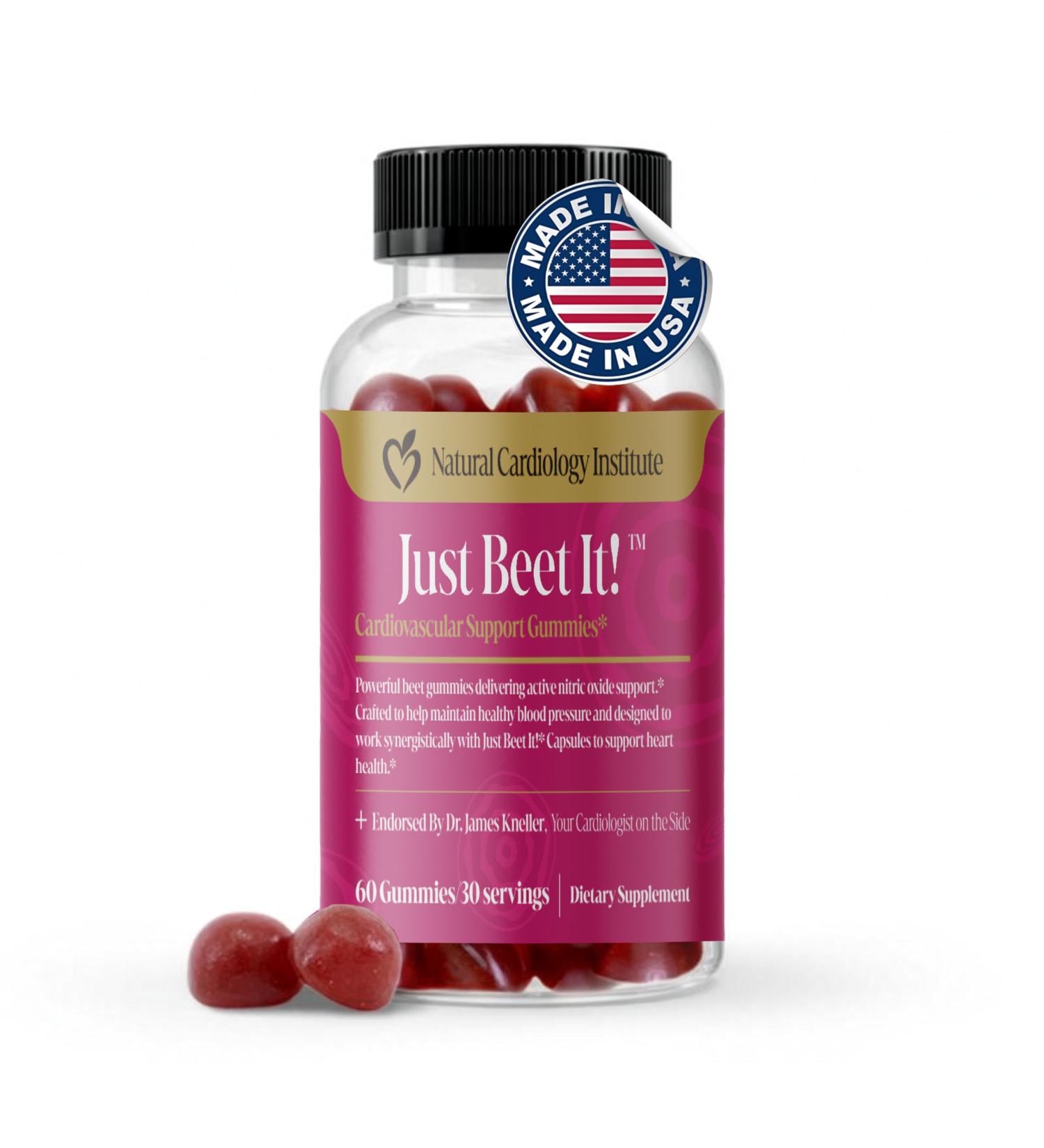 Just Beet It! Beet Root Gummies - Blood Pressure & Circulation Support Beet Gummies - Nitric Oxide Booster with CoQ10 & Grape Seed Extract - Heart Health & Energy for Men & Women - 60 Beet Chews - Buy Online on GoSupps.com